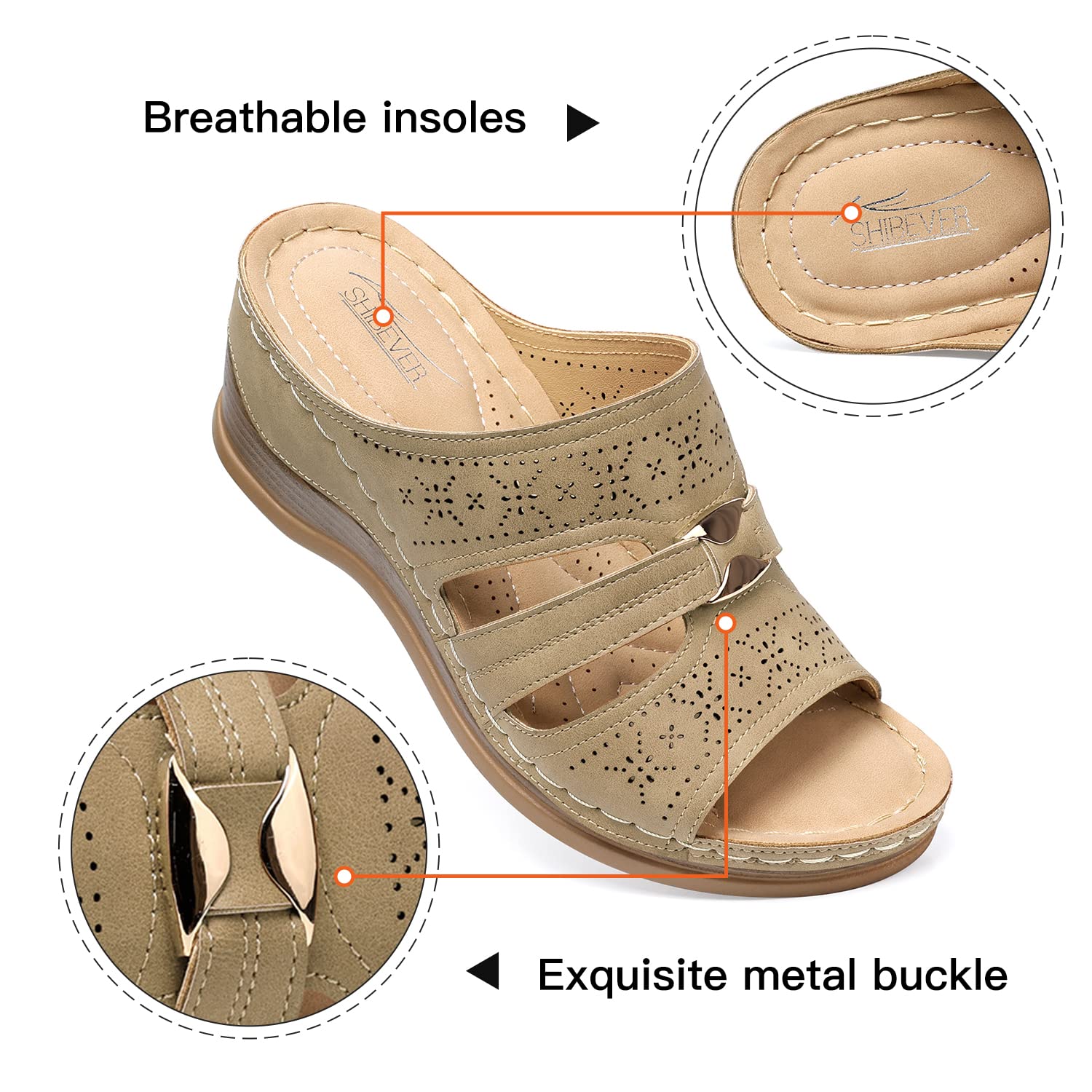 SHIBEVER Women's Hollow Out Slip-On Wedge Sandals - Comfortable Platform Summer Walking Shoes for Beach, Vacation & Casual Outfits