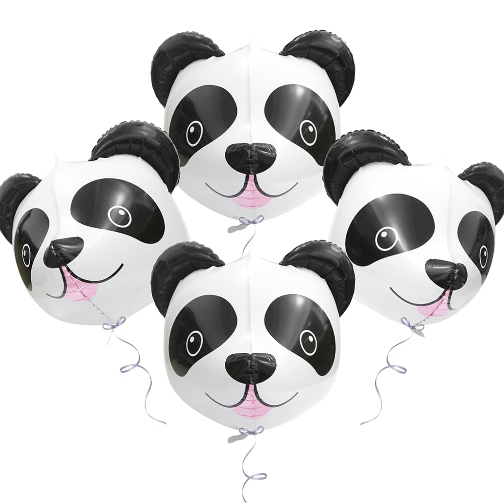 4 Pack Cartoon Panda Head Aluminum Balloons - Zoo Animals Panda Themed Party Supplies for Kids Birthday, Jungle Safari Baby Shower & Wedding Decorations - Perfect for Birthday Parties, Baby Showers, Gender Reveals and Themed Events