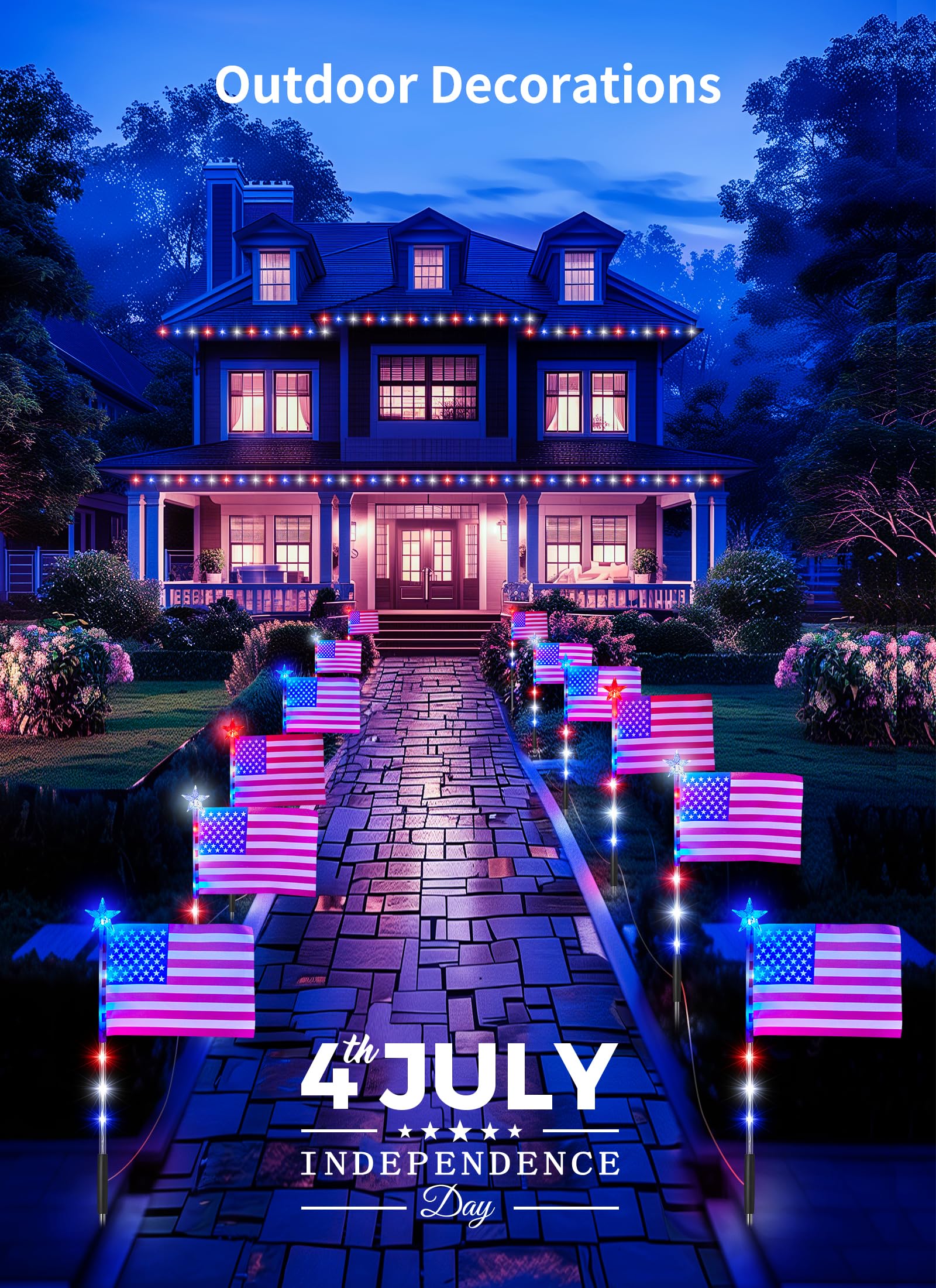 Brightown Patriotic Outdoor Lights - 6 Red White and Blue Flag Pathway Lights for 4th of July, Memorial Day & Independence Day Decorations | Perfect for Garden, Yard, Lawn & Outdoor Patriotic Celebrations