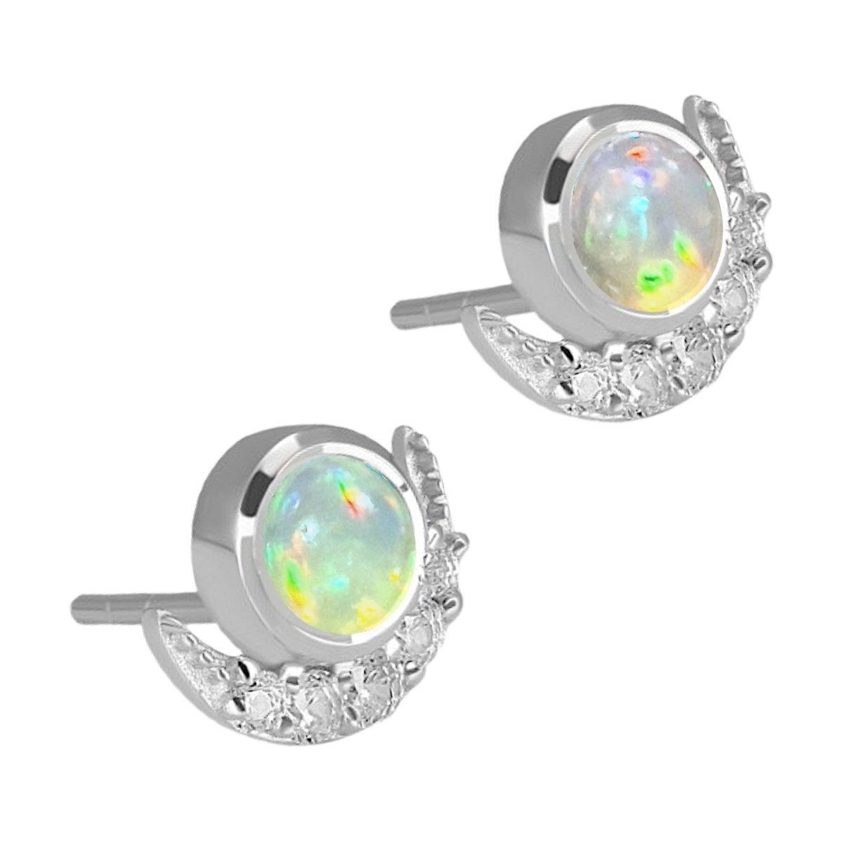 Luxury Crescent Moon Topaz and Opal Stud Earrings for Women - Elegant Gold Plated Dainty Jewelry - Perfect for Parties, Weddings & Special Occasions