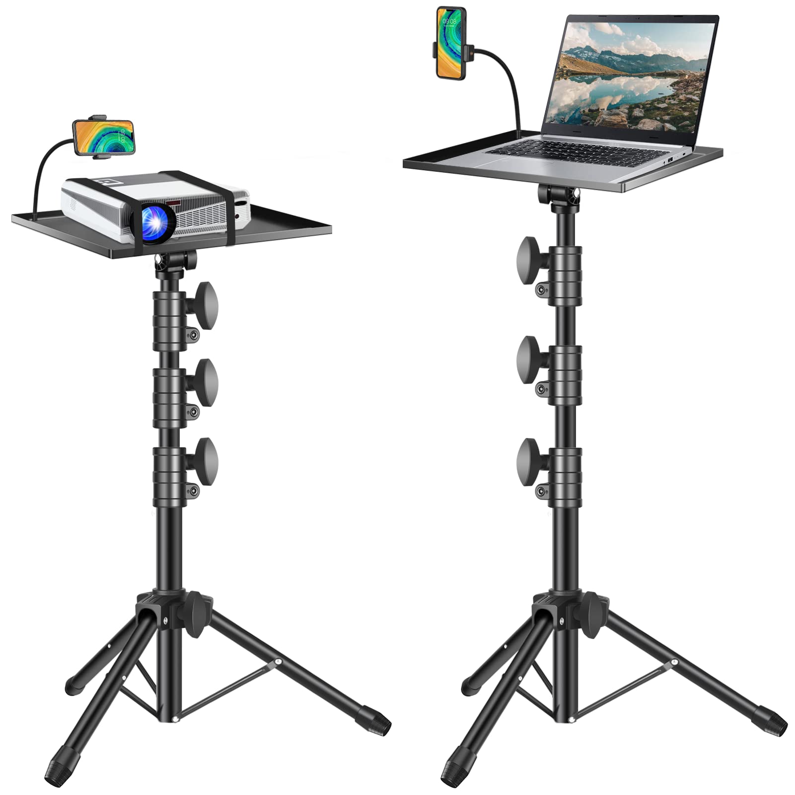Adjustable Projector Stand Tripod (26-52 Inch) - Portable Floor Mount with Gooseneck Phone Holder for Outdoor Movies, DJ Equipment & Laptop Use - Perfect for Home Theater, Backyard Cinema & Party Projections