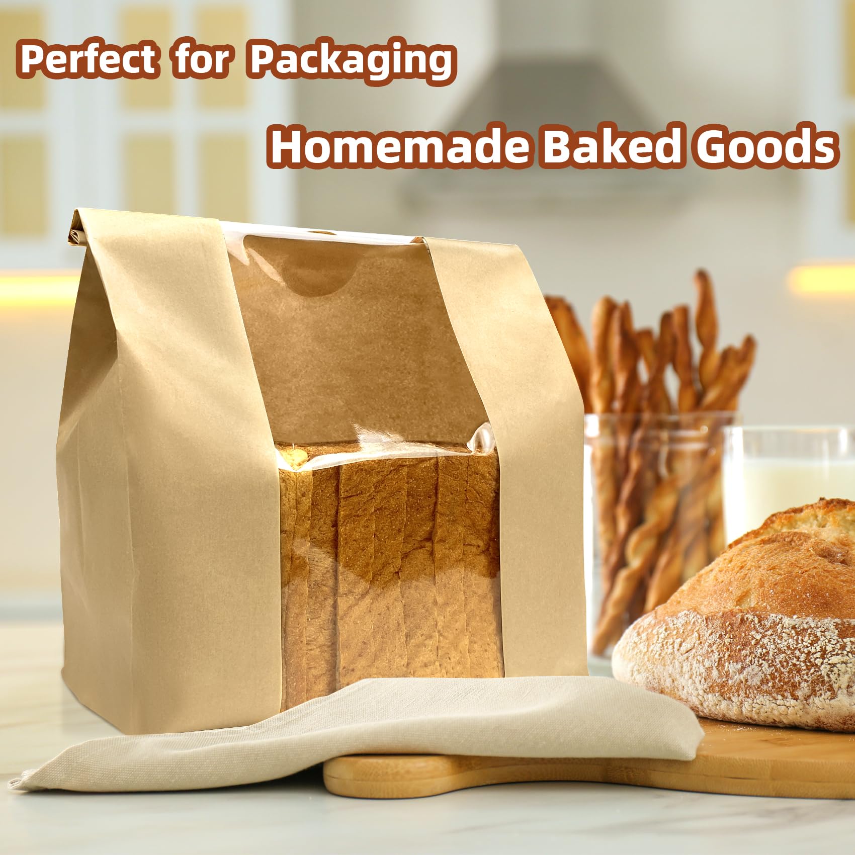 Eco-Friendly Paper Bread Bags with Window - Perfect for Homemade Sourdough, Artisan Bread Storage & Bakery Packaging (13.7