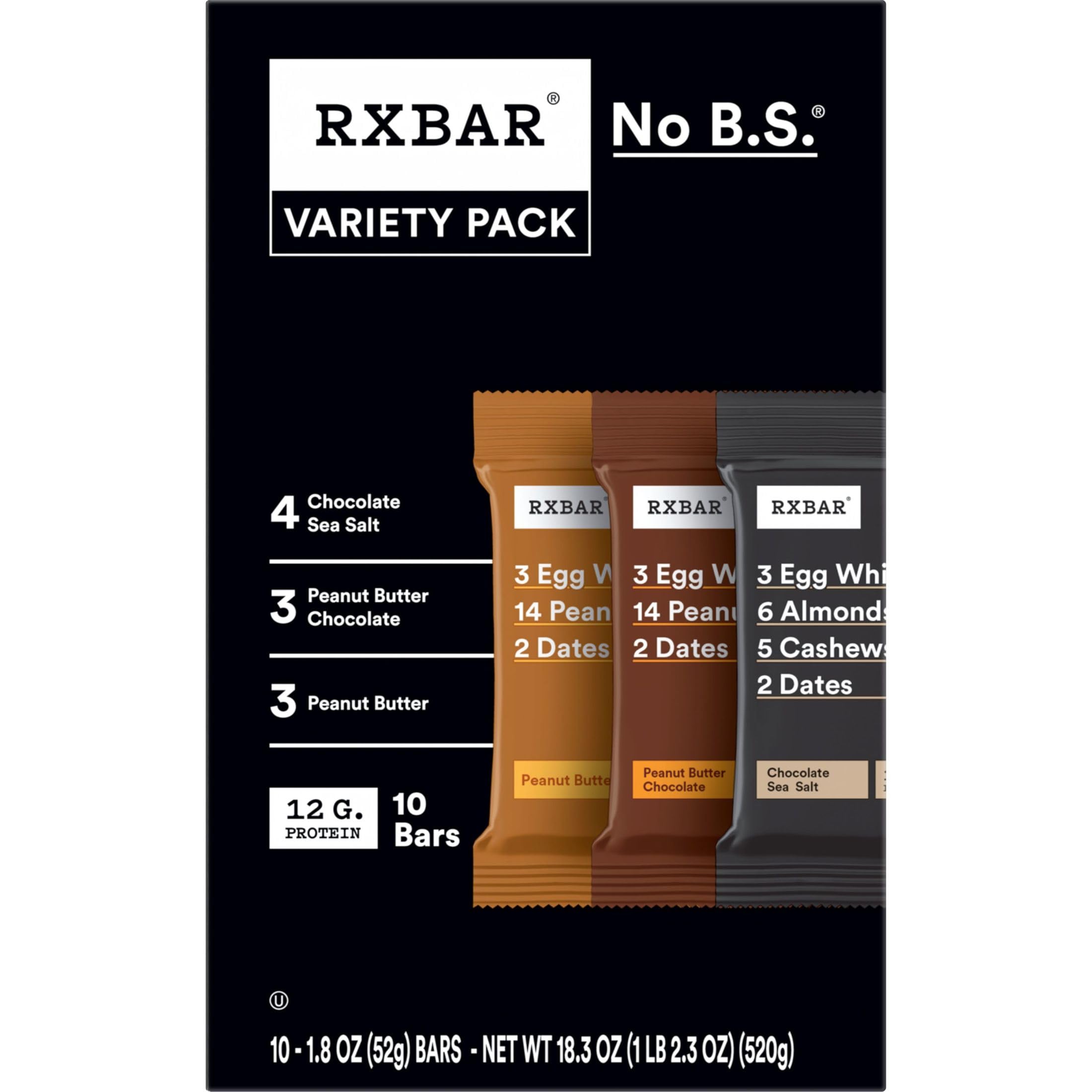 RXBAR Protein Bars Variety Pack - 10 Count, 18.3oz | Gluten Free, No Dairy, No Soy | Perfect for Gym, Hiking & On-the-Go Snacks