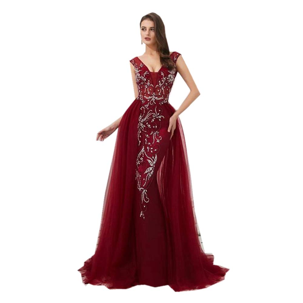 2019 Women's V Neck Mermaid Beaded Rhinestone Backless Prom Evening Dresses - Elegant Formal Gown for Homecoming, Wedding Guest, Cocktail Party & Special Occasions