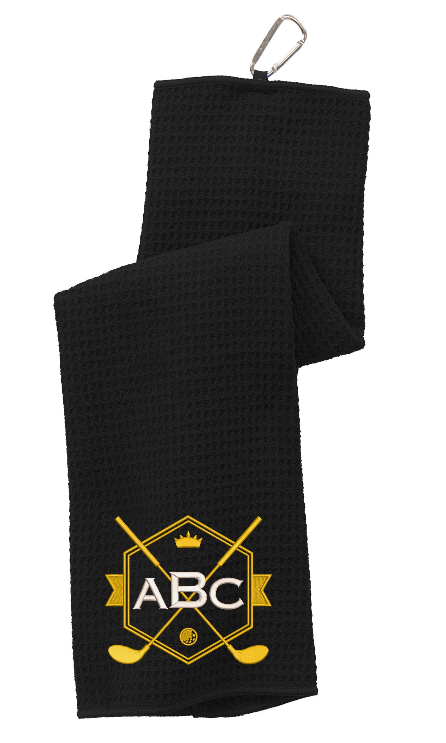 Custom Monogrammed Golf Towel with Embroidered Initials - Personalized Golf Accessory for Golf Bags - Includes Grommet & Carabiner Clip - Perfect Gift for Golfers - Ideal for Golf Courses, Driving Range & Outdoor Sports