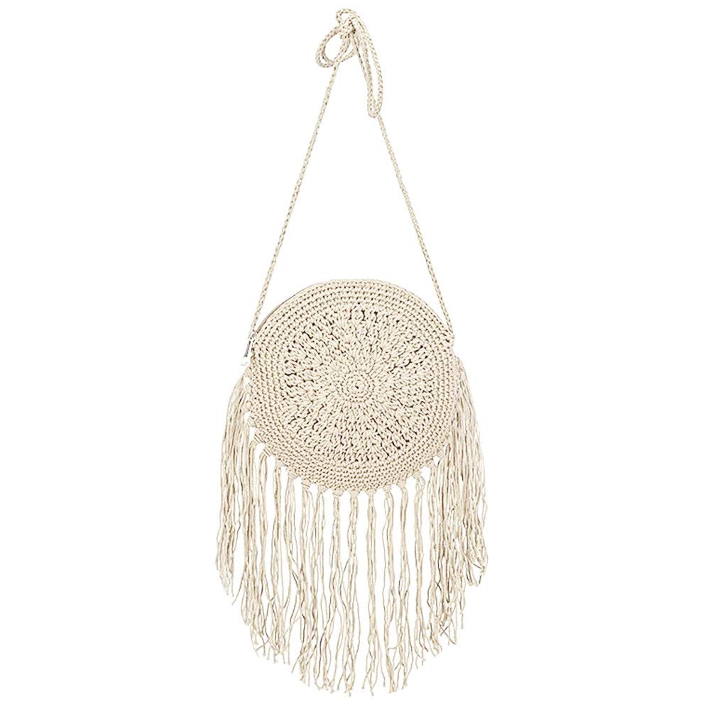GoClothod Women's Crochet Fringed Shoulder Bag - Cotton Boho Tassel Crossbody Purse for Beach, Festival & Summer Outfits | Hippie Style Handbag for Vacation, Music Events & Casual Wear