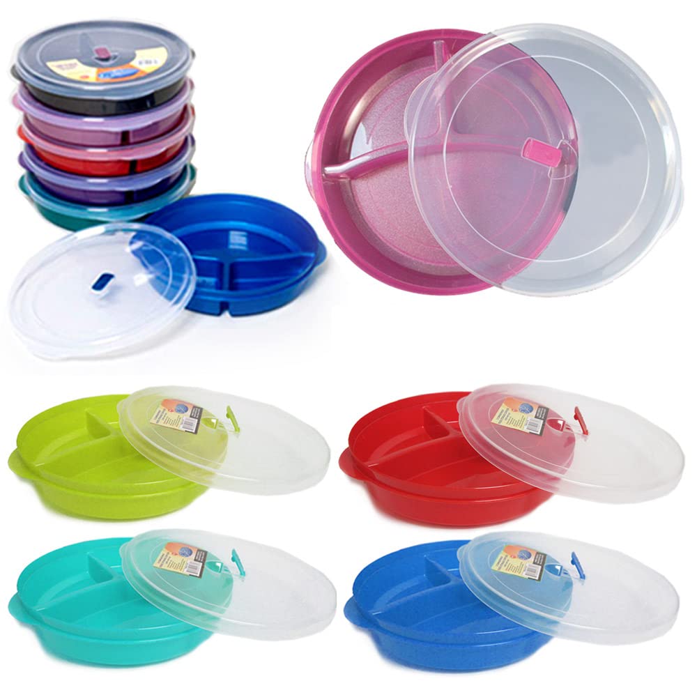 2 Pack BPA-Free Divided Plates with Lids - Microwave & Dishwasher Safe Lunch Containers for Kids, Adults | Perfect for School, Office, Picnics & Meal Prep