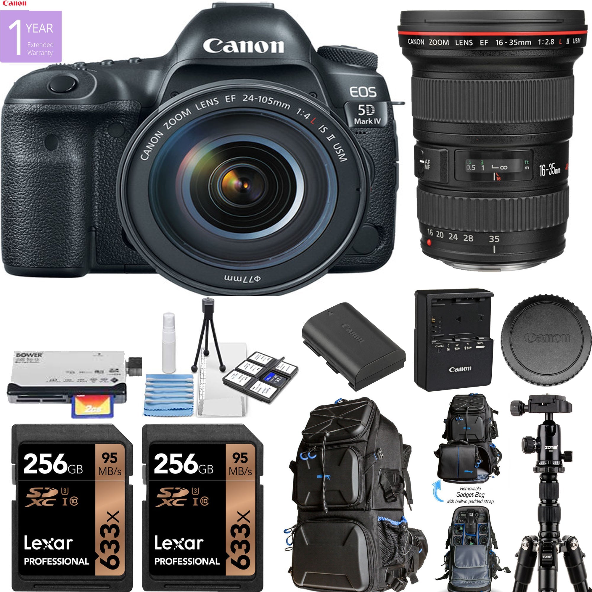 Canon EOS 5D Mark IV DSLR Camera with EF 24-105mm f/4L IS II & 16-35mm f/2.8L II USM Lenses - Professional Photography Bundle for Wedding, Landscape, and Portrait Shooting