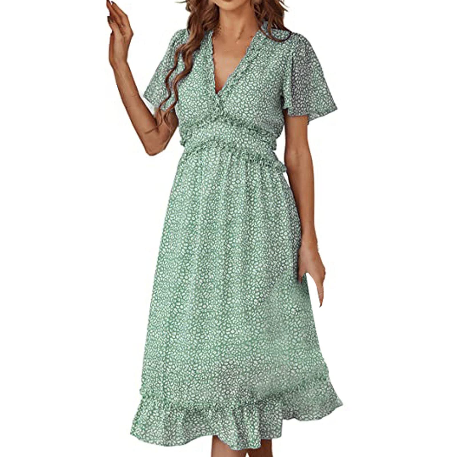 Boho Floral Print Maxi Dress for Women - Deep V Neck, Ruffle Sleeves, Casual Black Long Dress | Perfect for Beach Vacations, Summer Parties & Date Nights