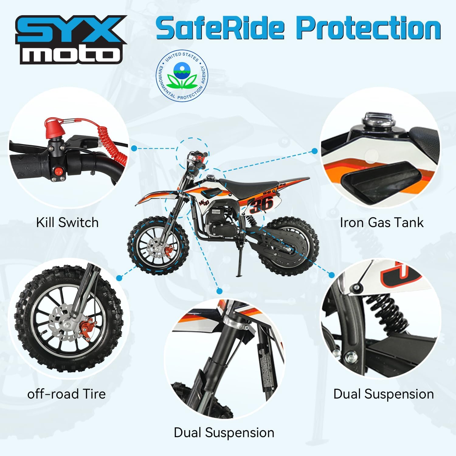 SYX MOTO 40cc Mini Dirt Bike for Kids Ages 8-12 | 4-Stroke Gas Powered Off-Road Pit Bike | 19 MPH Max Speed with Pull Start & 10'' Wheels | EPA Approved | Green | Perfect for Backyard Racing & Trail Adventures