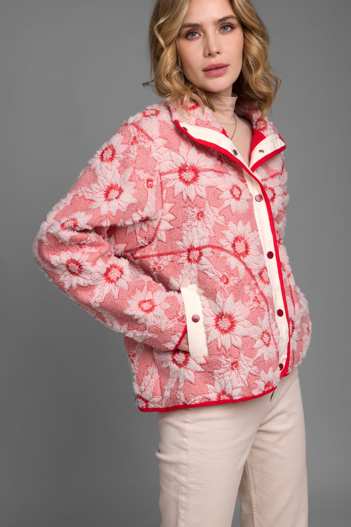 Women's Floral Sherpa Jacket - Cozy Fleece Lined Winter Coat for Outdoor Activities, Hiking & Casual Wear