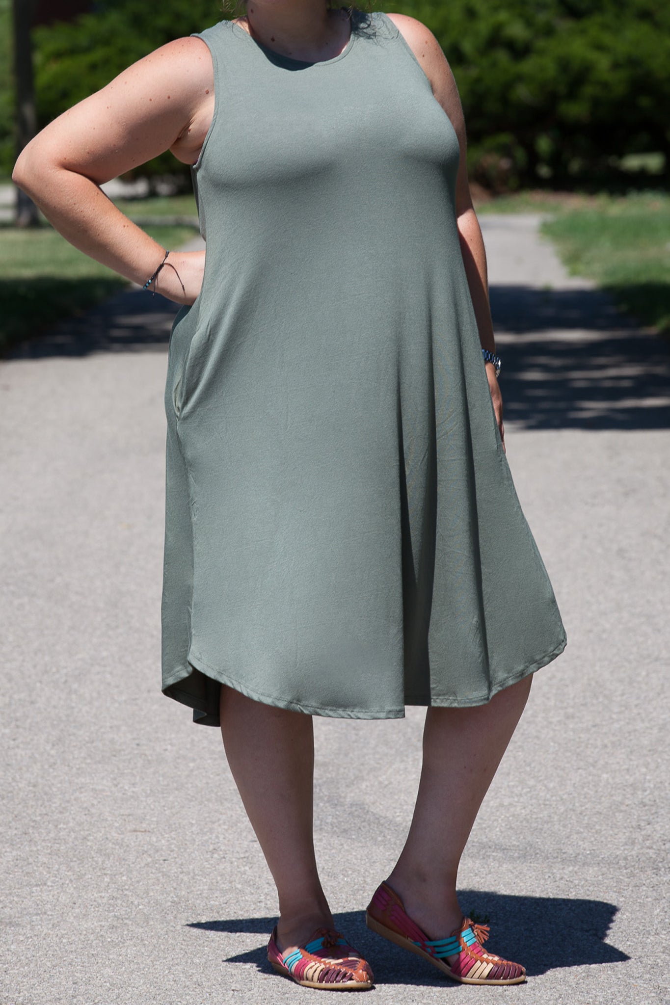Plus Size Knee Length Tank Dress with Pockets - Flowy Summer Casual Dress for Women, Perfect for Beach, Vacation and Everyday Wear