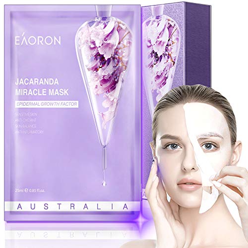 EAORON Jacaranda Miracle Facial Mask Sheet - Hydrating & Brightening Full Face Mask for Glowing Skin | Made in Australia | Skincare & Beauty Treatment for Dry, Dull Skin | Perfect for Spa Nights & Self-Care Routines
