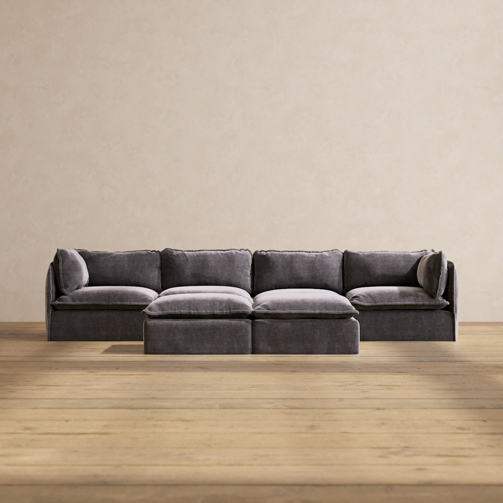Premium Modular Performance 4-Seater Sofa with Bench Ottoman in Cinder Gray | Luxe Blend Fabric | Perfect for Living Room, Family Room & Home Theater