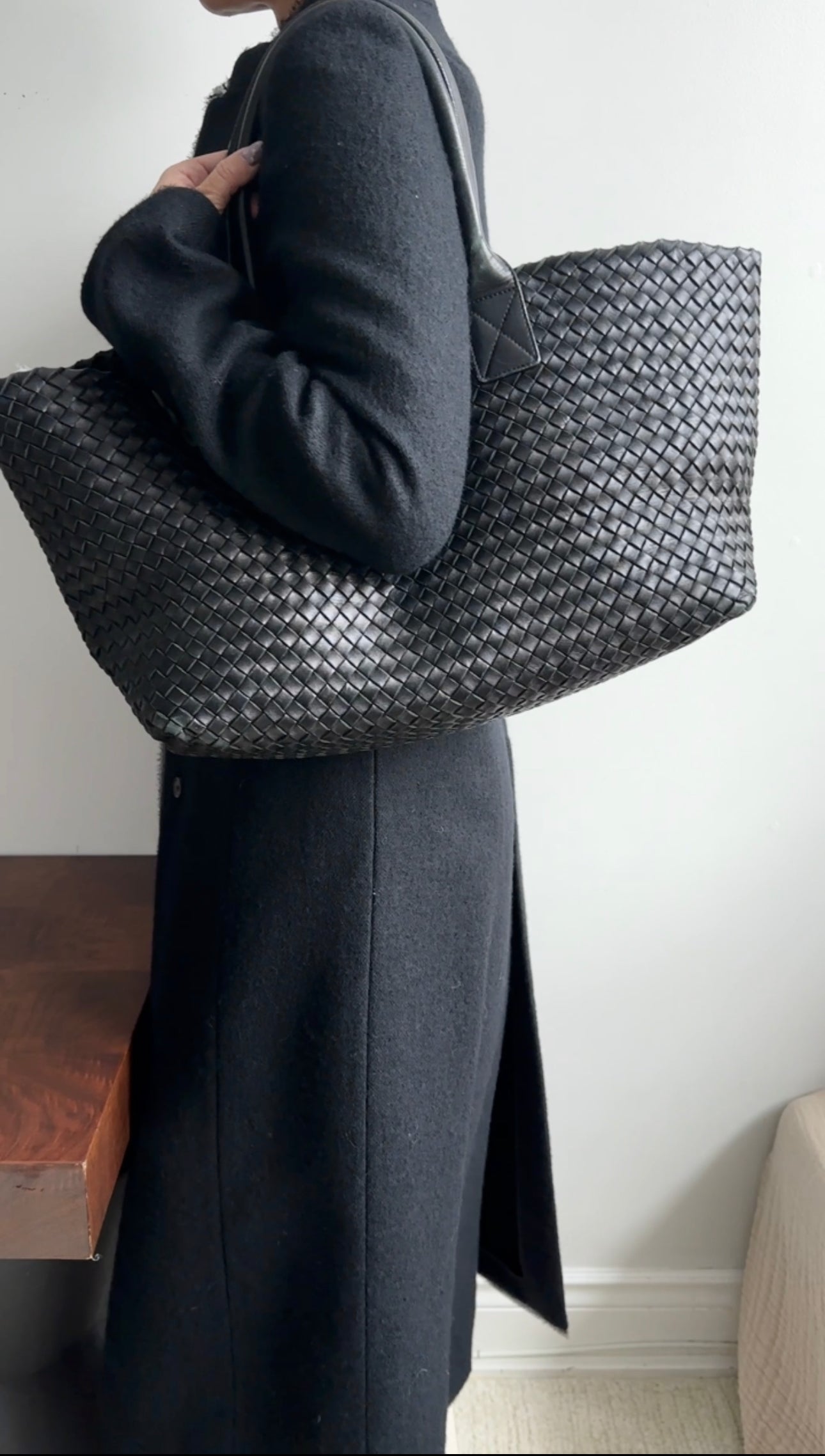 Bottega Veneta Black Intreccio Leather Cabat MM Tote Bag for Women - Luxury Designer Handbag for Work, Travel & Everyday Use