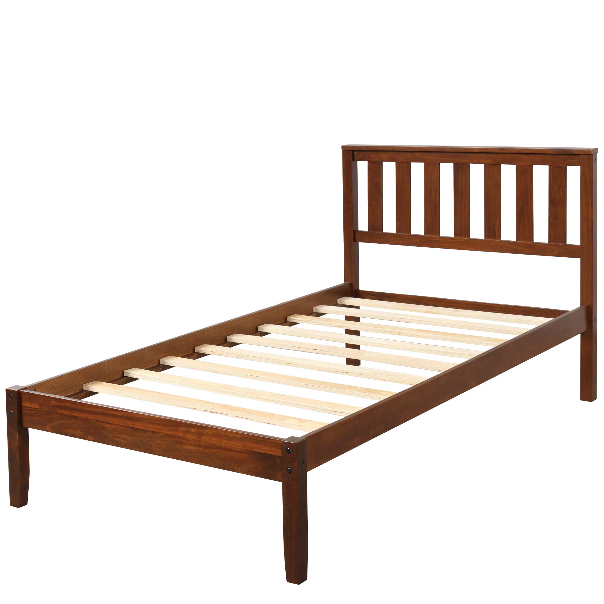 Kimhome Solid Wood Twin Bed Frame with Headboard & Wood Slat Support - Natural Walnut Finish | Sturdy Platform Bed for Kids, Teens & Guest Rooms | Easy Assembly & Space-Saving Design