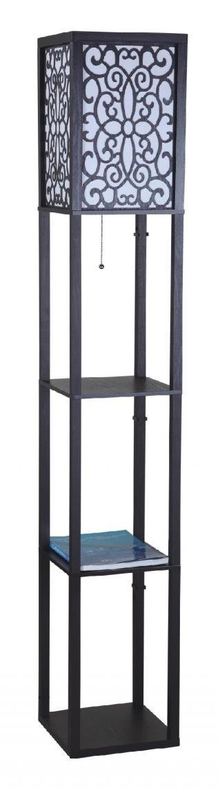 SH Lighting 6958BK-A 63 Inch Wooden Shelf Floor Lamp in Black - Modern Standing Light with Storage Shelves for Living Room, Bedroom & Office Decor