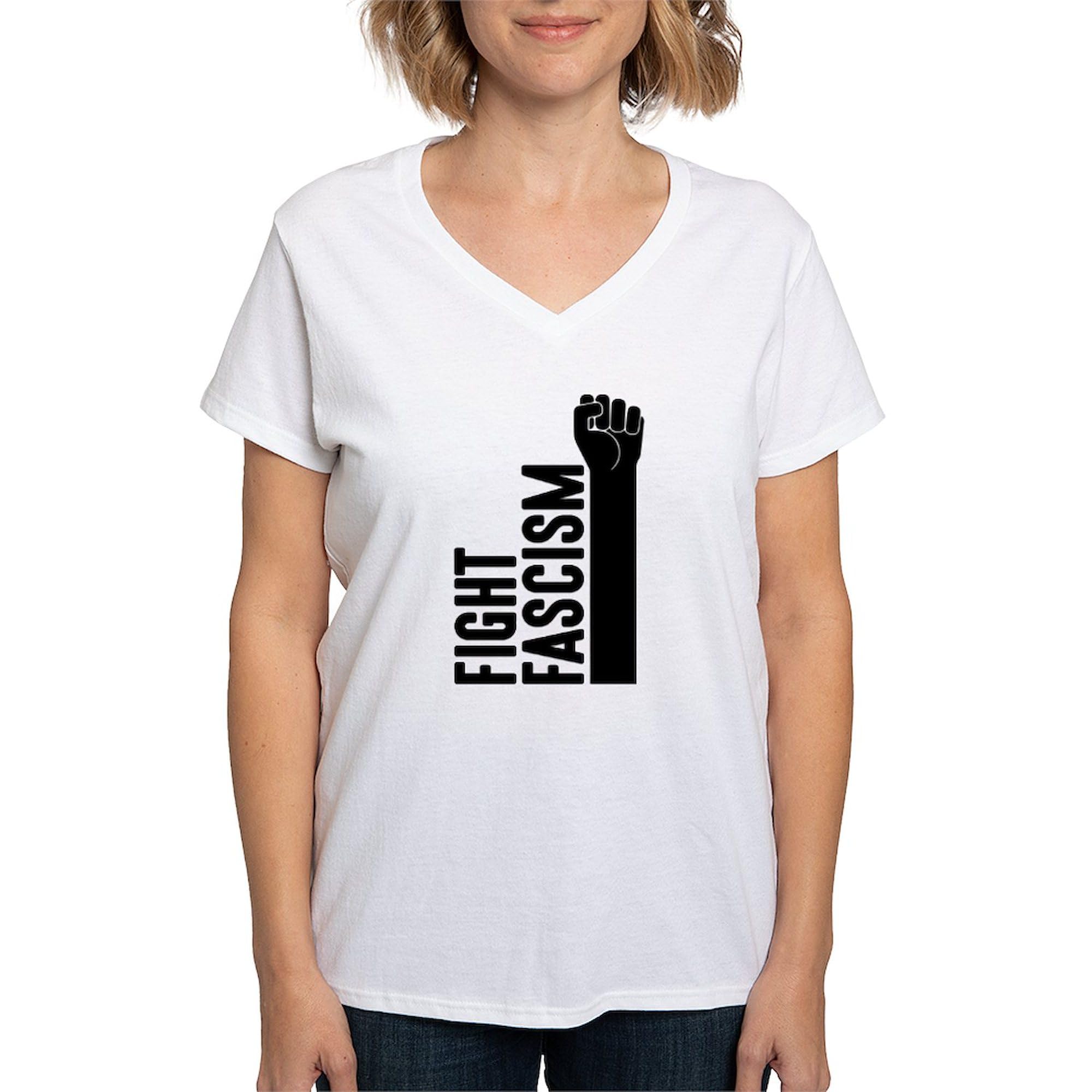 Fight Fascism Women's V-Neck T-Shirt - Soft Cotton Feminist Tee for Women - Perfect for Protests, Rallies & Political Activism
