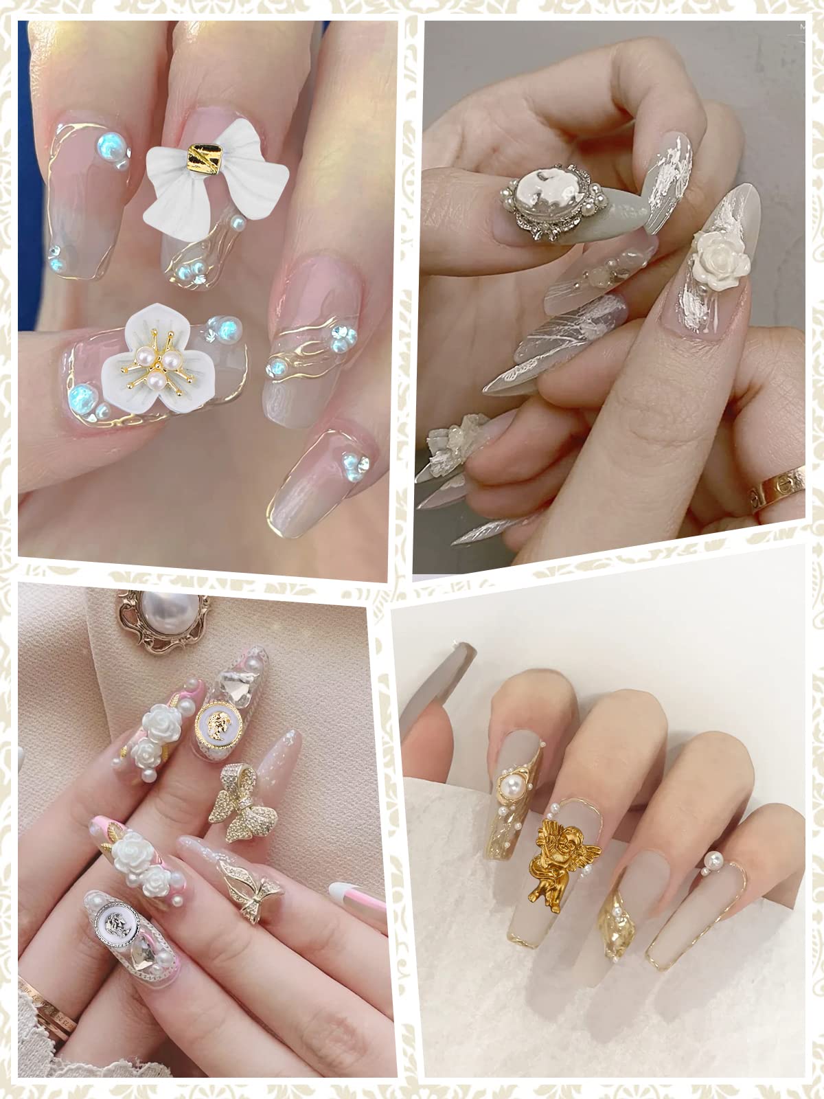 3D AB Nail Rhinestones Kit - 32PCS Gold Flower Charms for DIY Nail Art Design | Professional Nail Decoration Accessories for Manicure, Salon & Home Use