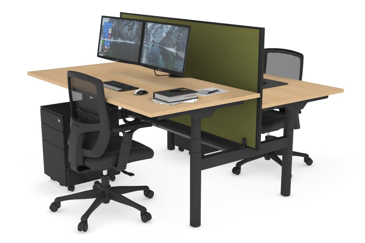 Flexi Premium Height Adjustable 2 Person H Bench Workstation - Black Frame [1600L x 800W with Cable Management] - Ideal for Office, Home Workspace & Collaborative Work Environments