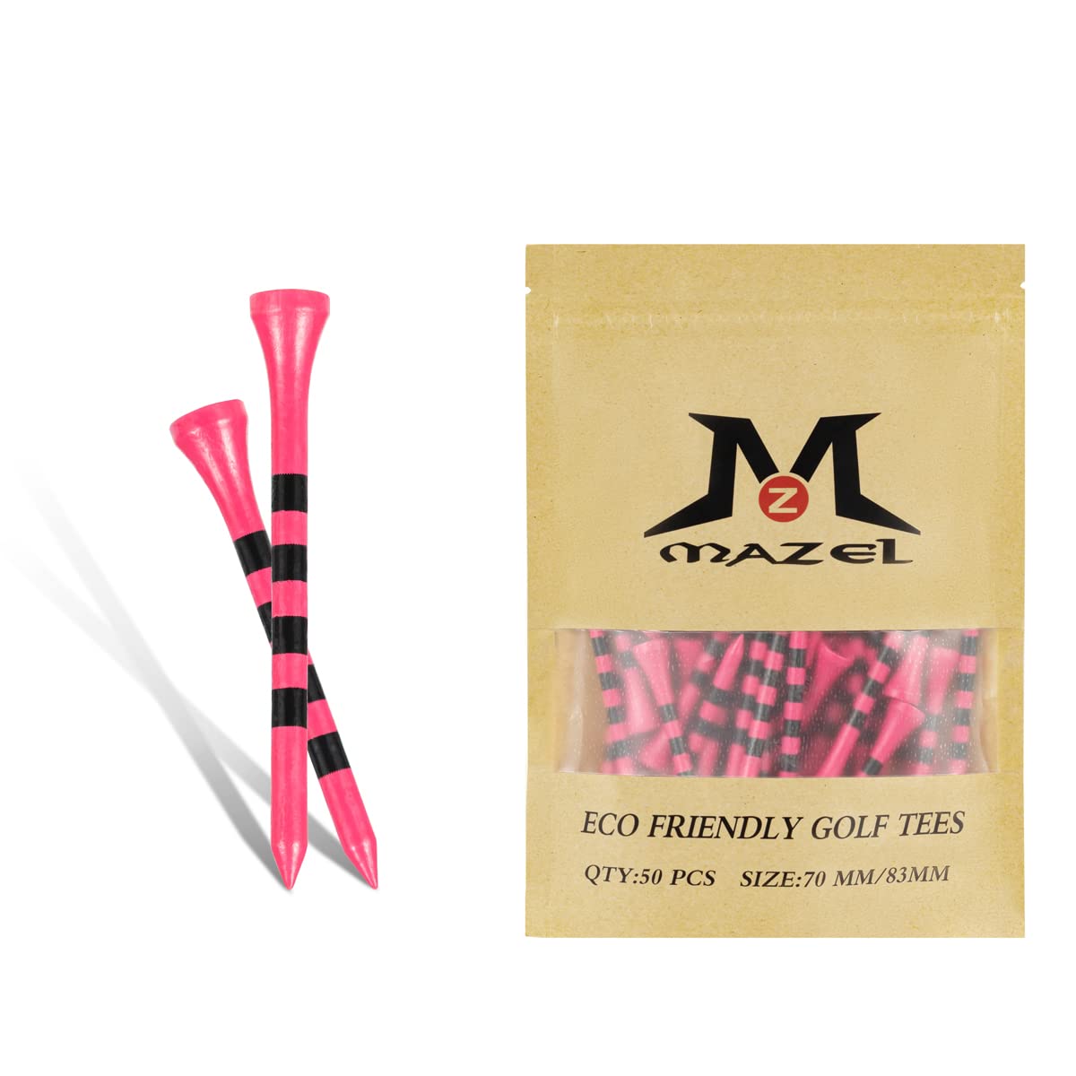 Premium MAZEL Natural Wood & Bamboo Golf Tees 2.75