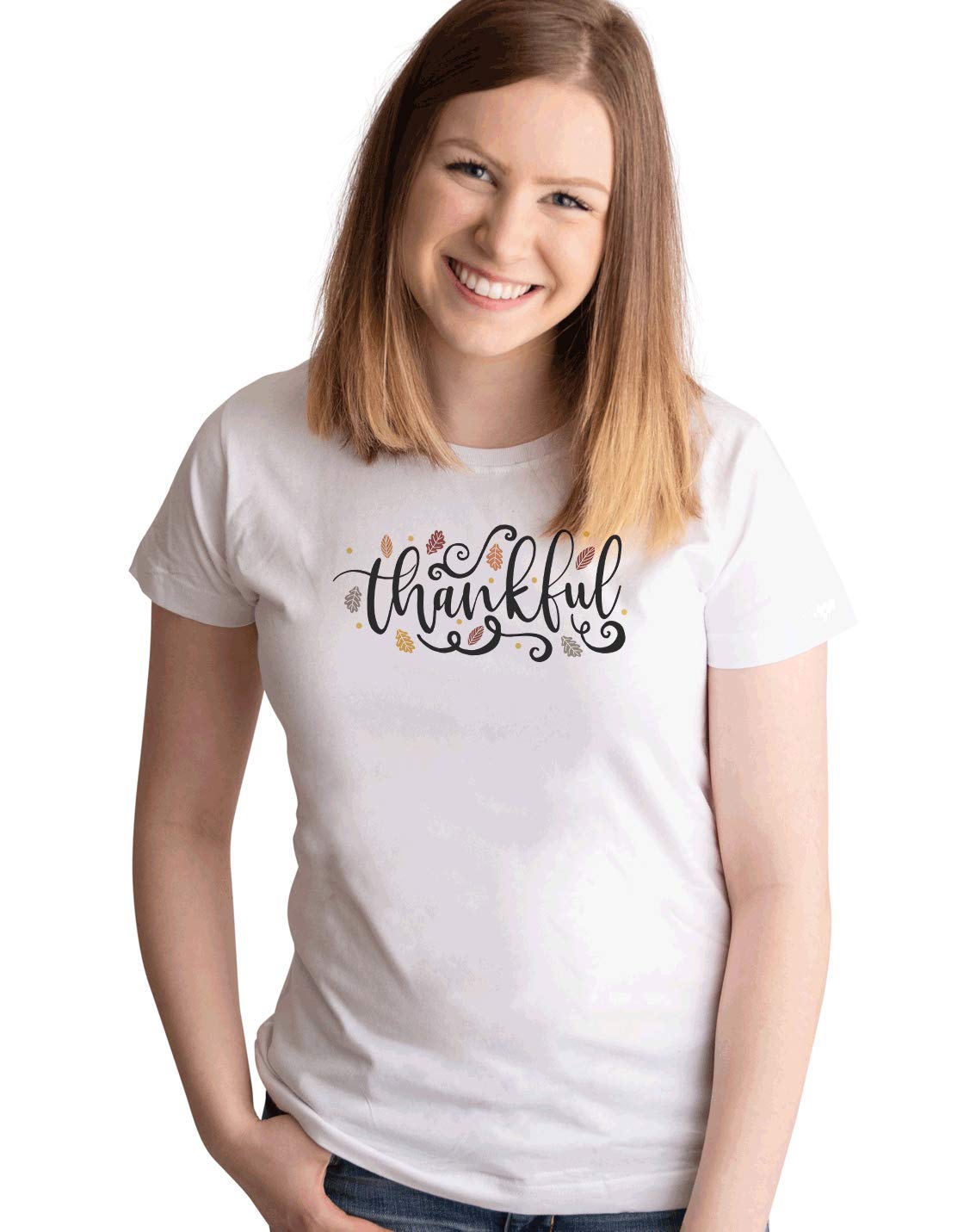 7 ate 9 Apparel Women's Thankful Fall Leaves Shirt - Cozy Autumn Long Sleeve T-Shirt for Thanksgiving, Pumpkin Patch & Seasonal Outfits