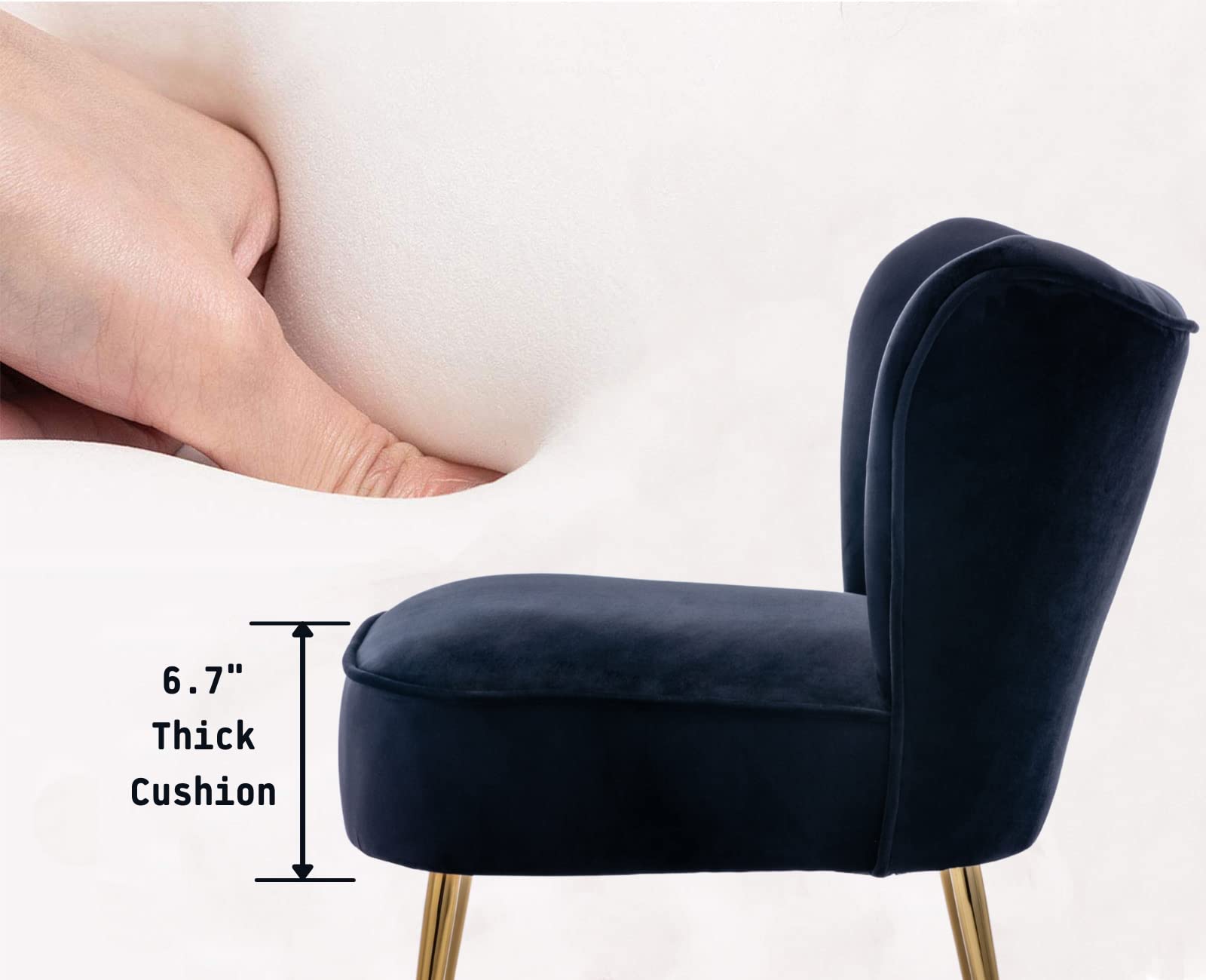 Velvet Accent Chairs Set of 2 - Mid-Century Modern Upholstered Side Chairs with Golden Legs, Armless Wingback Slipper Chairs for Living Room, Guest Room & Bedroom - Comfy Corner Seating for Home Decor, Black