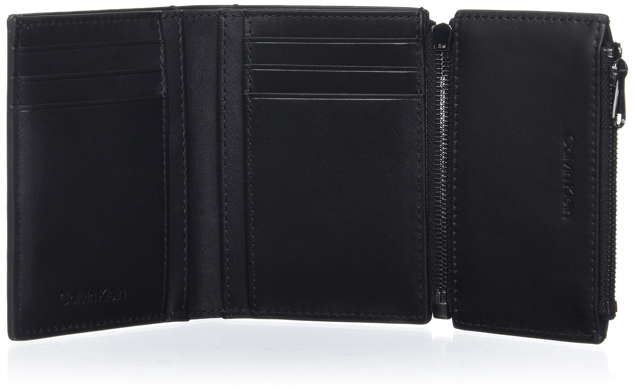 Calvin Klein Men's Modern Bar Trifold Leather Wallet - Black (CK Black) - One Size | Slim RFID Blocking Bifold Wallet for Everyday Use, Travel & Business