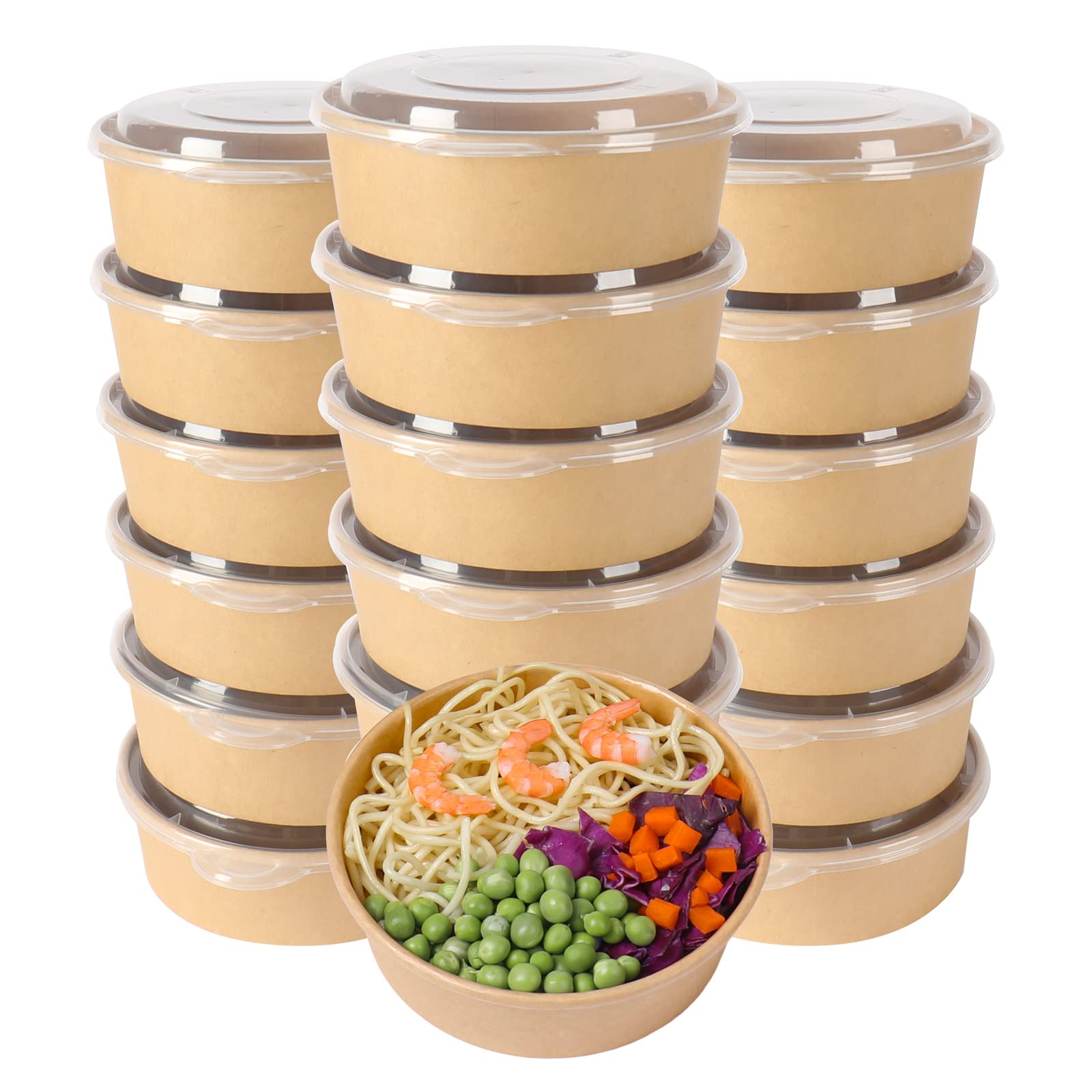 17 oz Disposable Kraft Paper Bowls with Lids - Eco-Friendly Food Containers for Soup, Salad, Ice Cream | Bulk 50 Pack for Parties, Picnics, Takeout & Catering Events