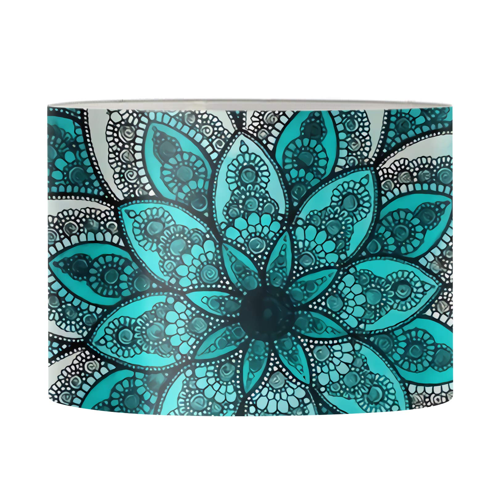 Bohemian Style Mandala Floral Fabric Lamp Shade - Handmade Drum Lampshade for Bedside Nightstand & Floor Light - Perfect for Living Room, Bedroom, Yoga Studio Decor