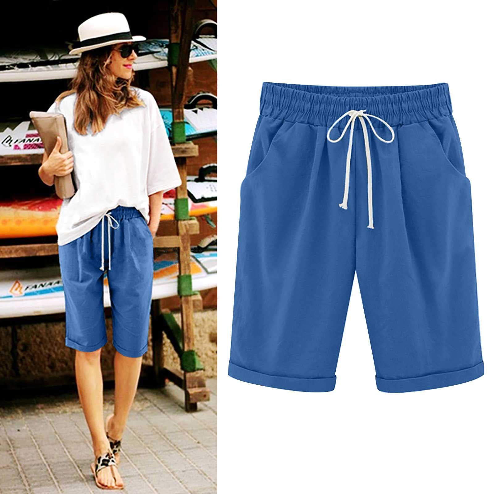 Women's Gym Shorts - Elastic Waist Bermuda with Pockets | Workout & Casual Wear