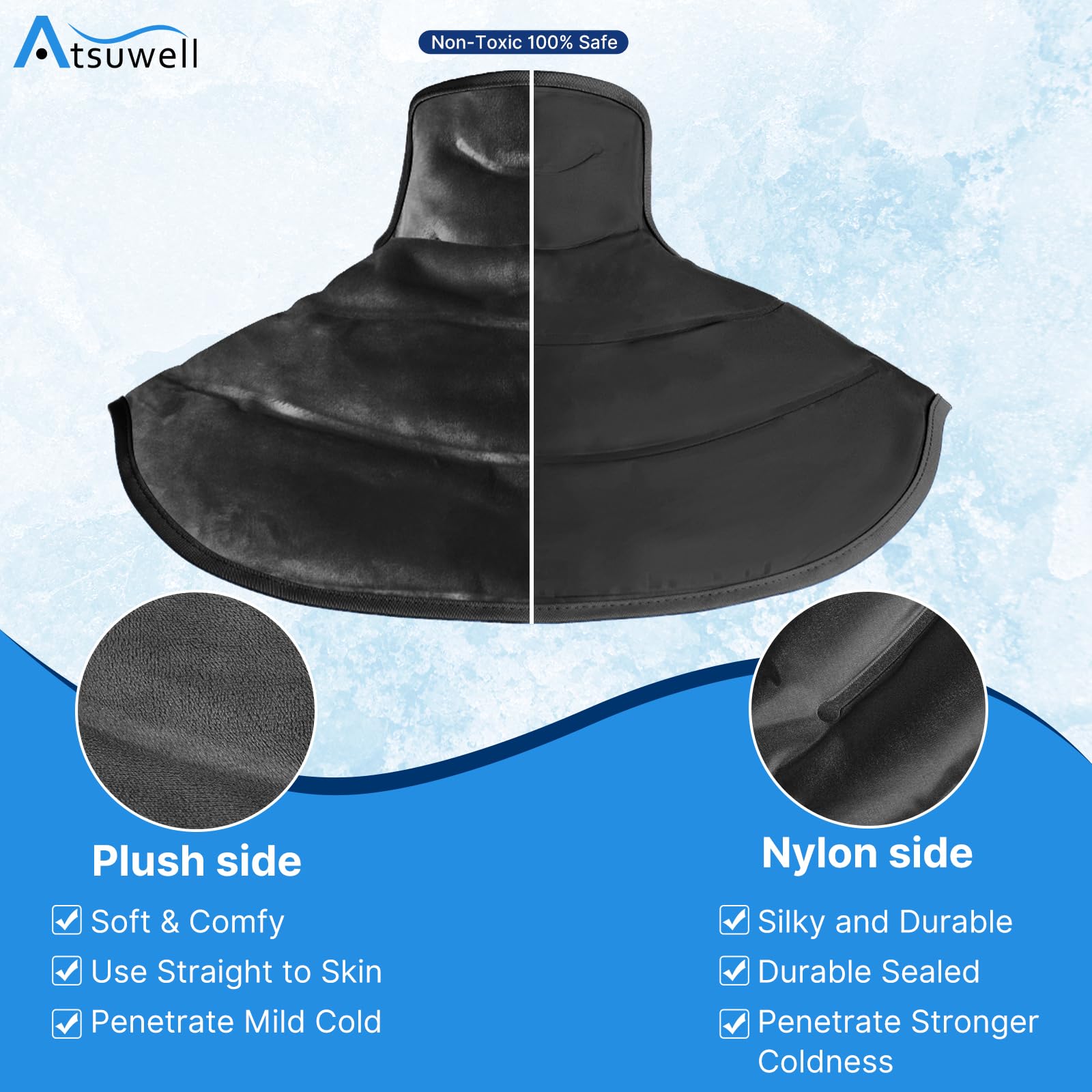 Atsuwell Reusable Gel Ice Pack Wrap for Neck & Shoulders - Cold Compression Therapy for Upper Back Pain Relief - Flexible Neck Shoulder Pad for Men & Women (Black) - Perfect for Sports Injuries, Migraines & Post-Surgery Recovery