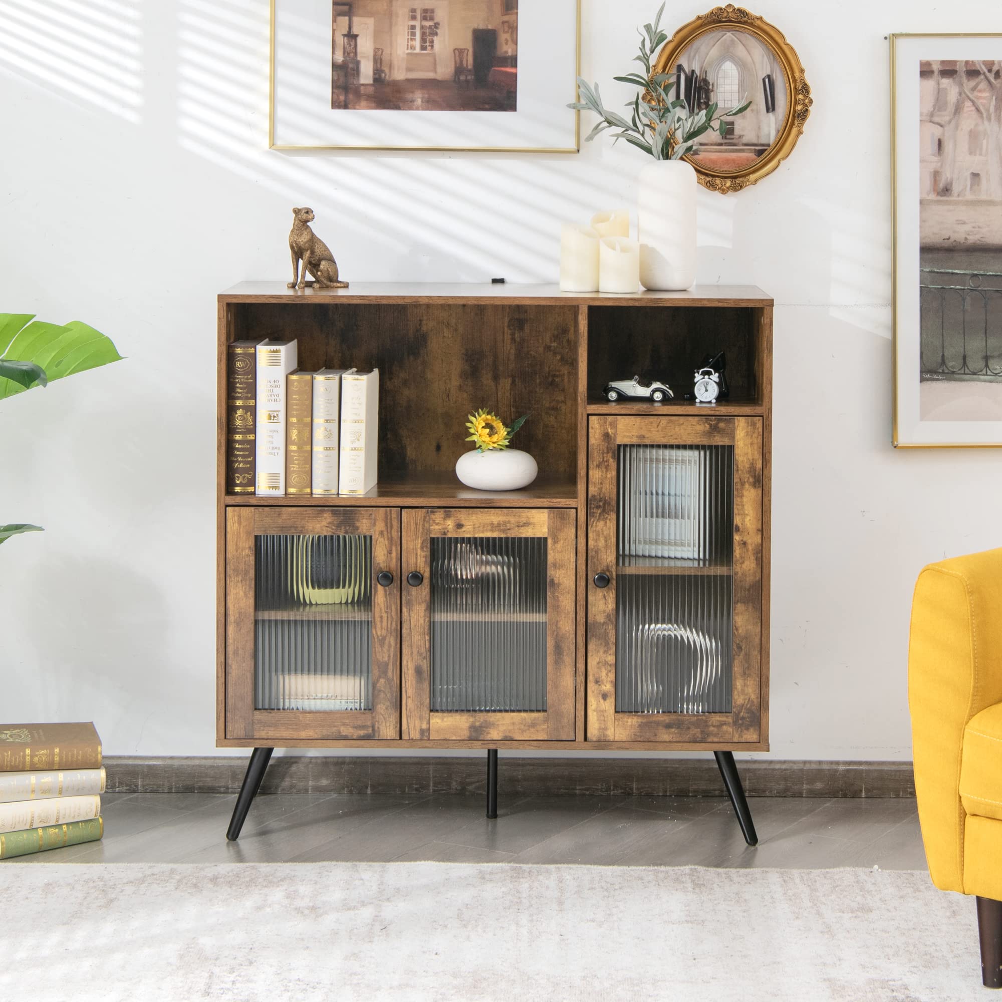 LOKO Rustic Buffet Cabinet with Storage - Industrial Kitchen Sideboard, Adjustable Shelves, Retro Credenza Floor Cabinet, 39.5 x 15.5 x 39.5 Inches - Perfect for Dining Room, Living Room & Entryway Storage