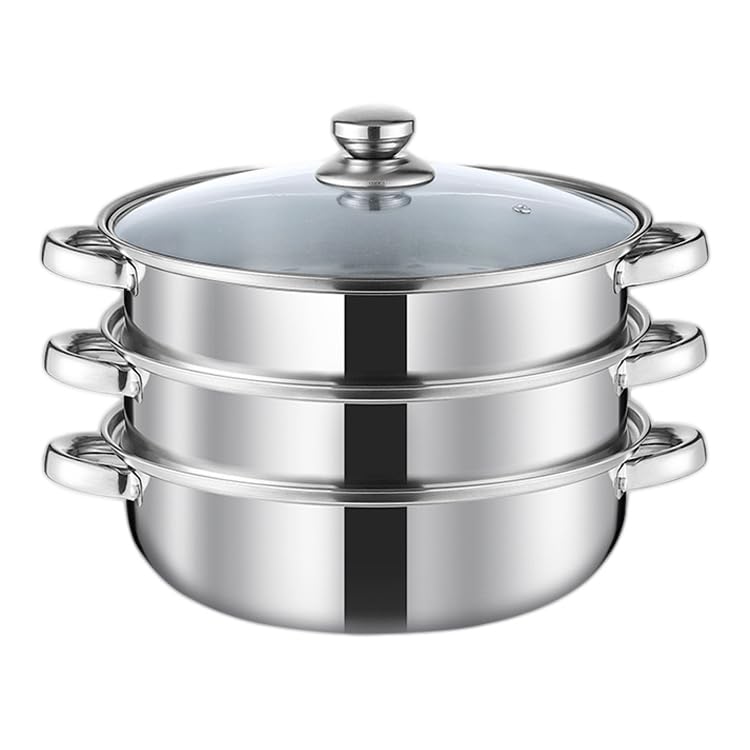11 Inch 3-Tier Stainless Steel Steamer Pot with Handle - Multipurpose Cookware for Vegetables, Dumplings & Seafood | Perfect for Healthy Cooking, Meal Prep & Asian Cuisine