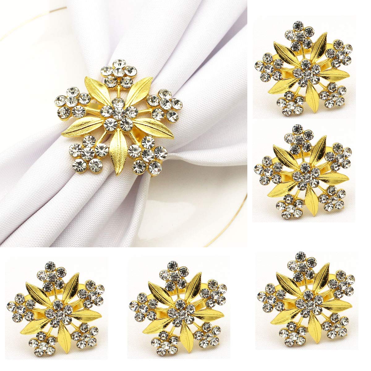 12-Pack Gold Beaded Rhinestone Crystal Napkin Rings for Wedding, Holiday, and Party Table Decor - Elegant Floral Napkin Holders for Fall, Autumn, Winter Celebrations & Dinner Settings