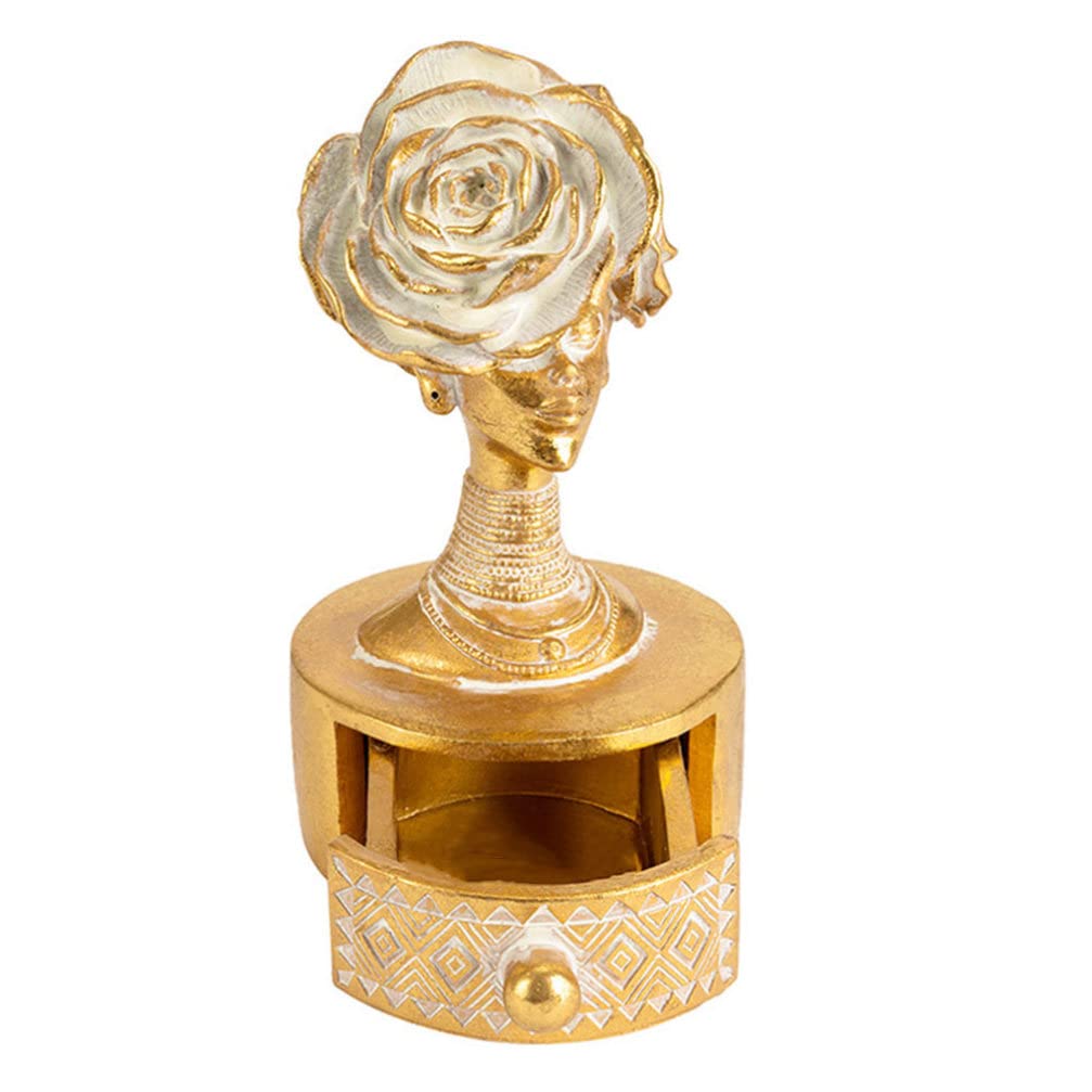 Elegant Golden Rose Jewelry Box for Women - Premium Jewelry Organizer with Woman Figurine for Earrings, Bracelets, Rings & Watches - Perfect Desktop Display for Home, Office & Gift Giving