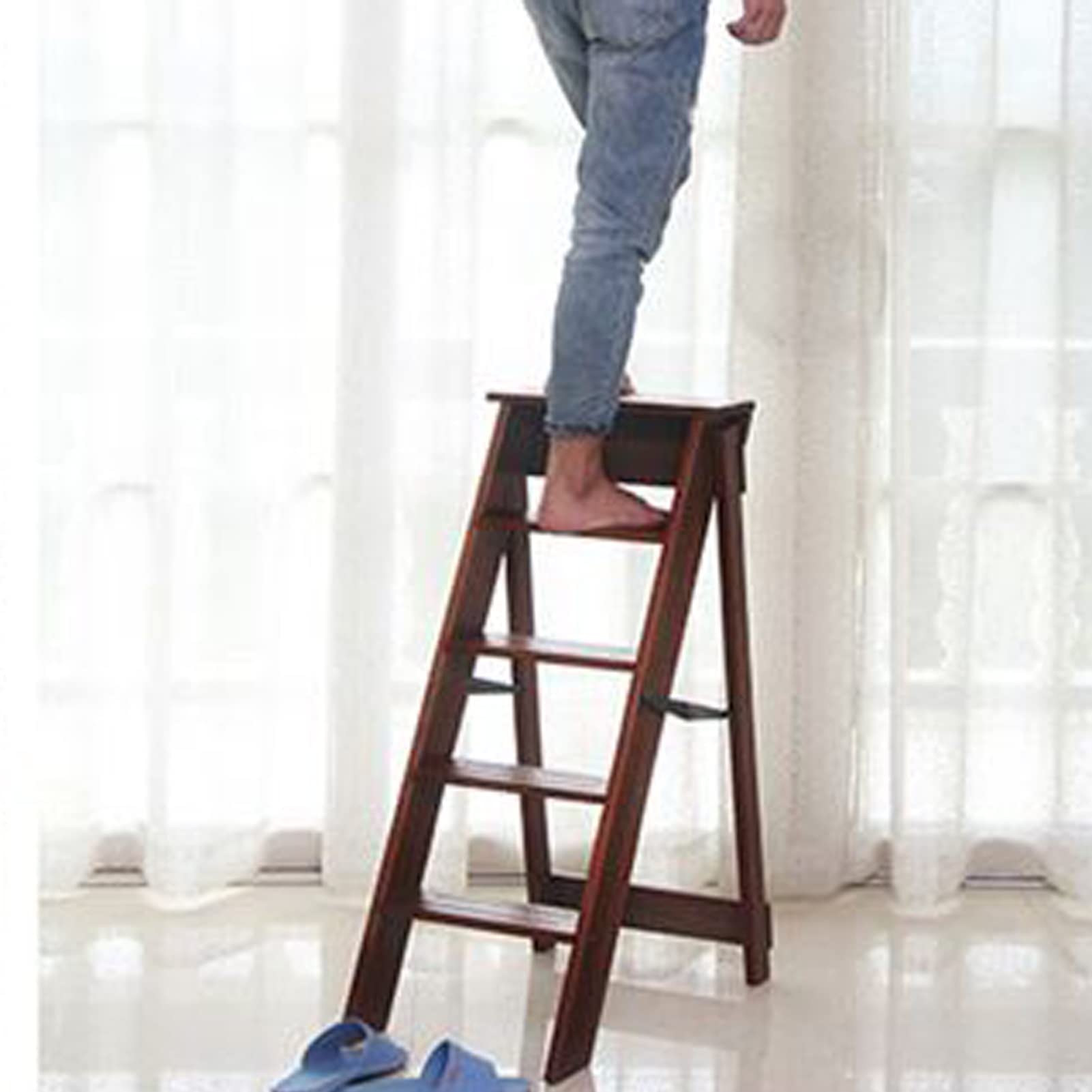5-Step Foldable Ladder Stool, Portable Multifunctional Climbing Step Stool for Home Kitchen Office - Supports 150kg - Perfect for Reaching High Shelves, Storage & Cleaning