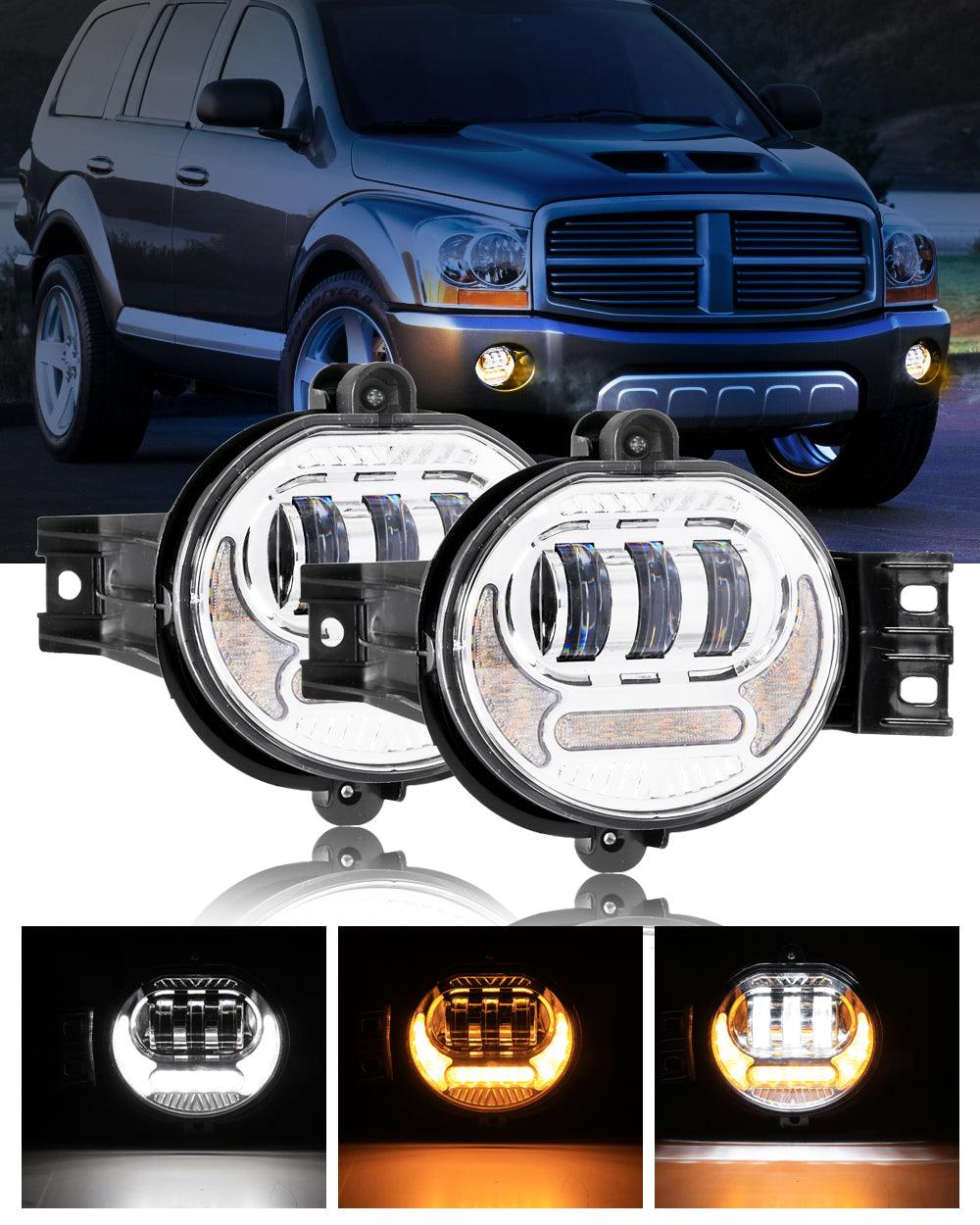 2-Piece LED Fog Light Kit with DRL & Turn Signal - Compatible with Dodge Ram 1500 (2002-2008), Ram 2500/3500 (2003-2009) - Chrome Housing - Upgrade Your Truck's Visibility & Style for Night Driving & Off-Road Adventures