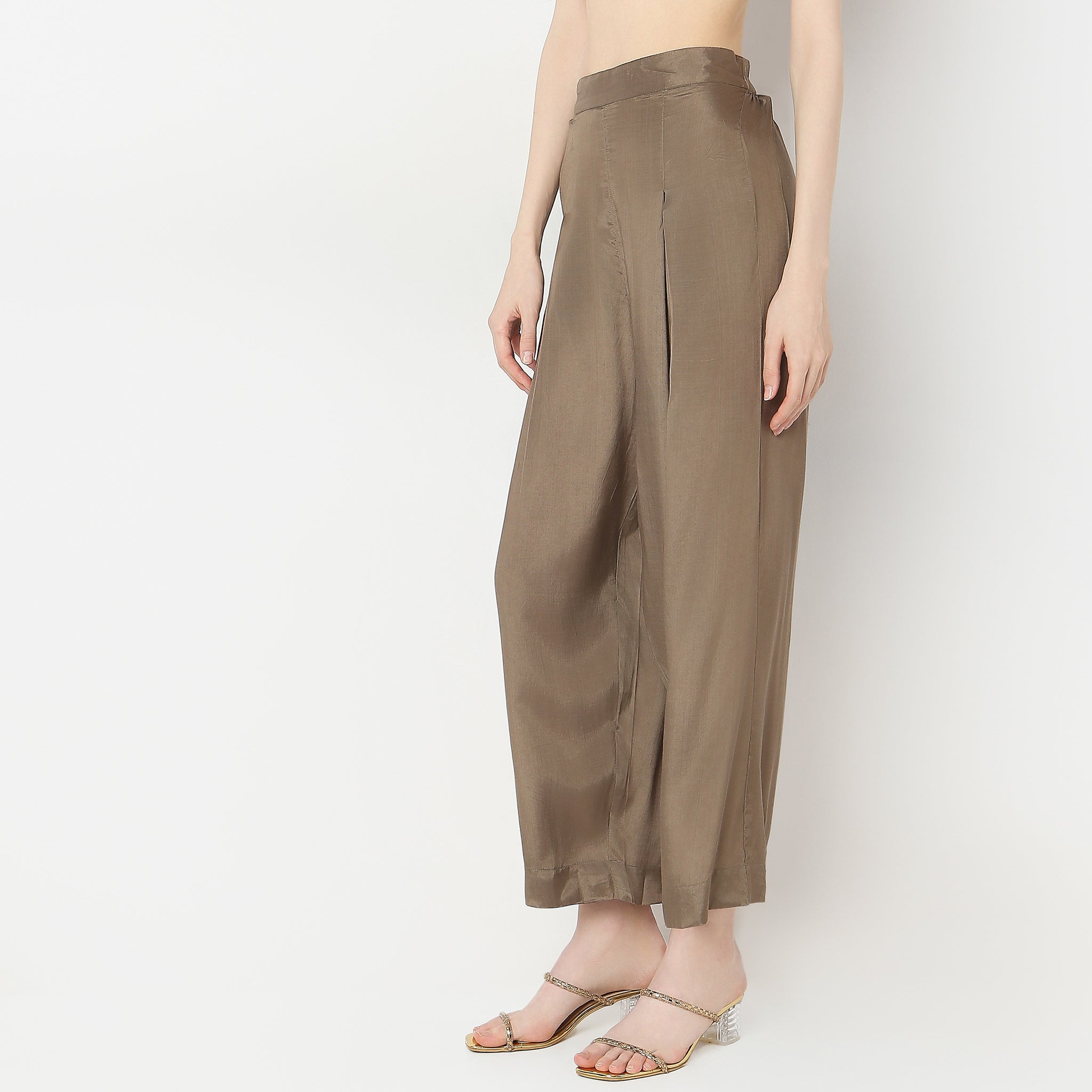Flare Fit Solid High Rise Palazzo Pants for Women - Comfortable & Stylish Wide Leg Trousers for Work, Office, and Casual Outfits