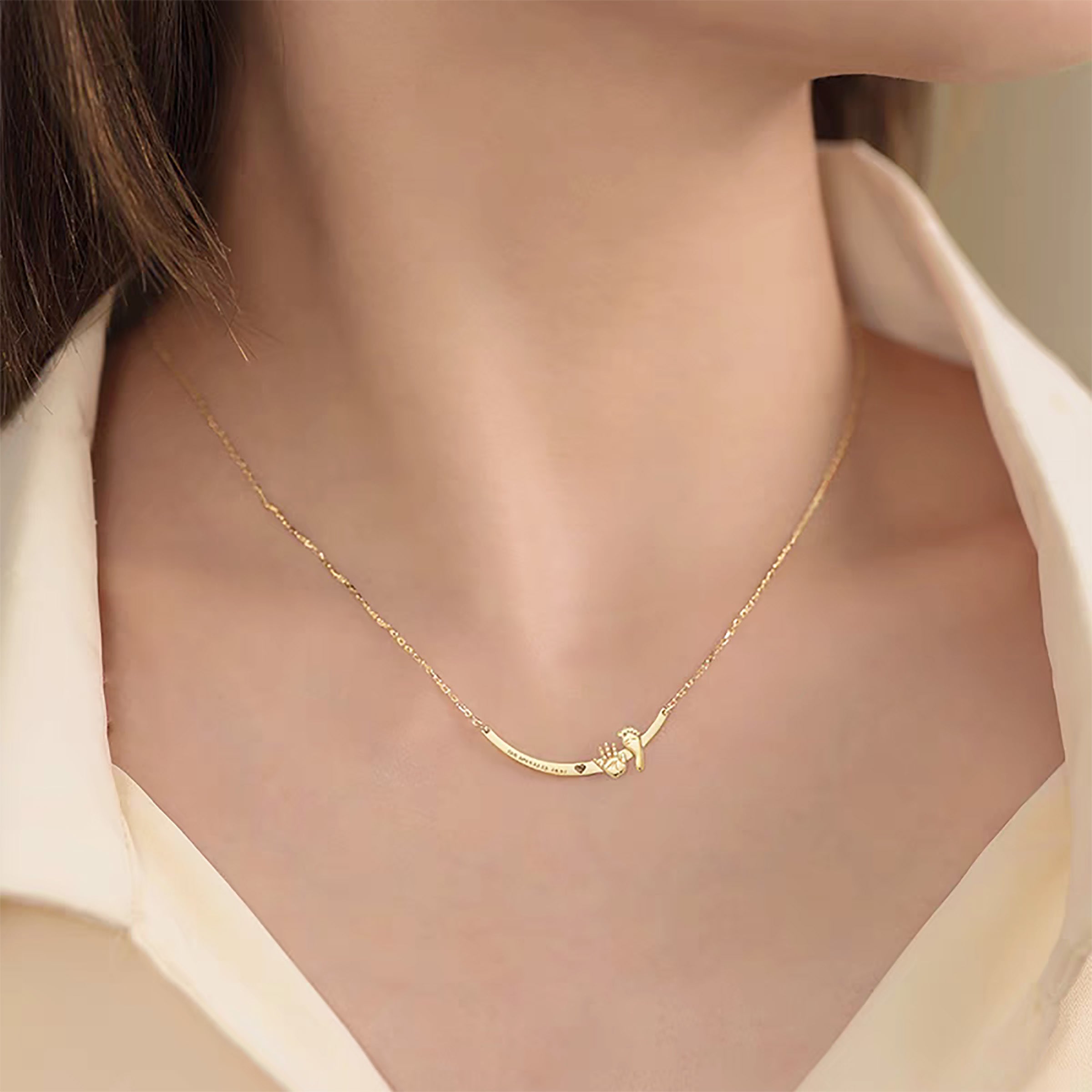Solid Gold Baby Footprint Necklace - Personalized Keepsake Jewelry for Newborns, Baptism, Christening & First Birthday Gifts