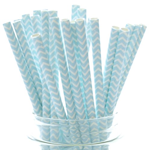 Eco-Friendly Light Blue Zig-Zag Paper Straws - 25 Pack Disposable Drinking Straws for Parties, Weddings, Baby Showers & Home Decor | Biodegradable & Stylish