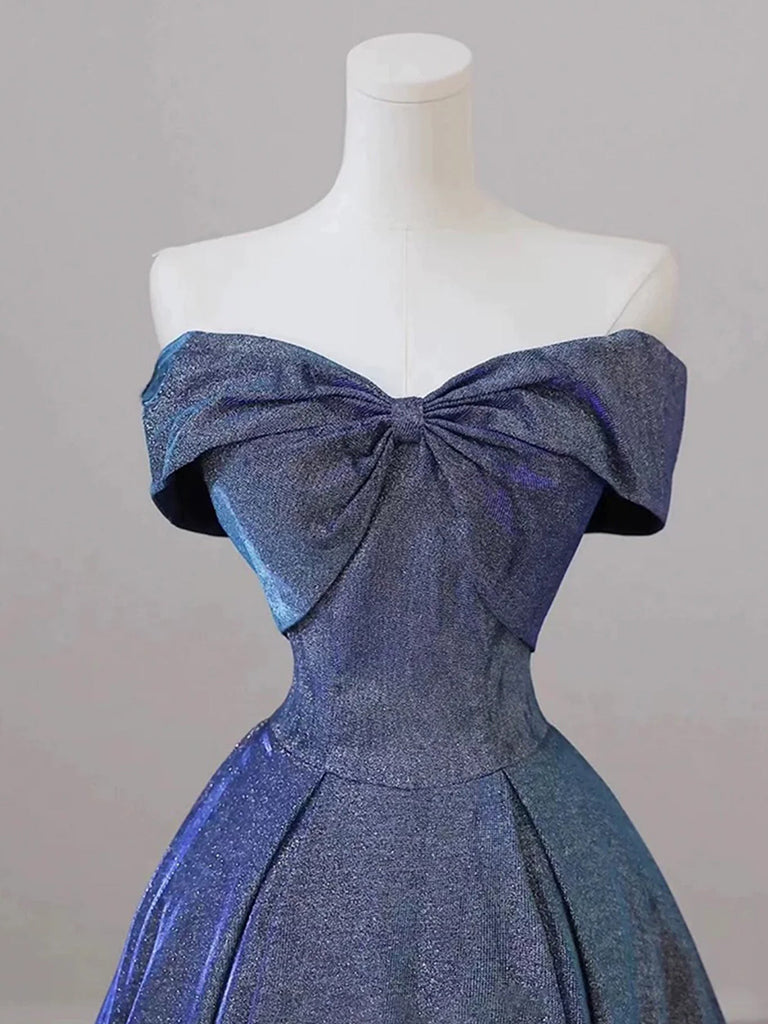Elegant A-Line Shiny Satin Blue Long Prom Dress for Women - Formal Evening Gown for Homecoming, Ball, and Special Occasions