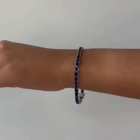 Emerald Cut Blue Sapphire Tennis Bracelet - 14.00ct Genuine Sapphires, 4-Prong Setting in 14K Gold - Elegant Jewelry for Weddings, Anniversaries & Special Occasions