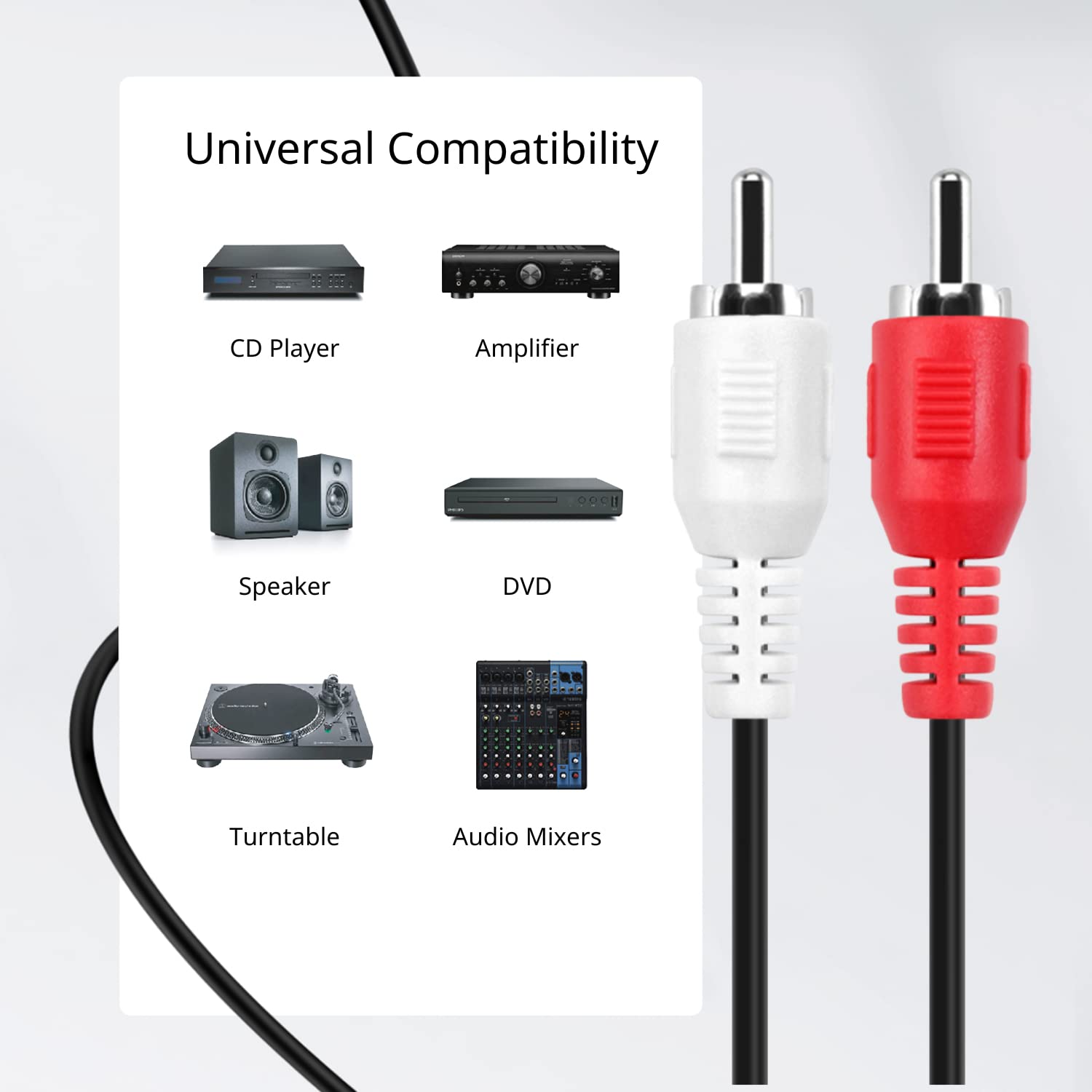 TNP 10 FT Male to Male Red and White Audio Cable - High-Quality Car Audio Connector Plug Jack Wire Cord for Home Theater, HDTV, Amplifiers, Hi-Fi Systems, Speakers - Perfect for Gaming, Studio Recording, and Multimedia Setups