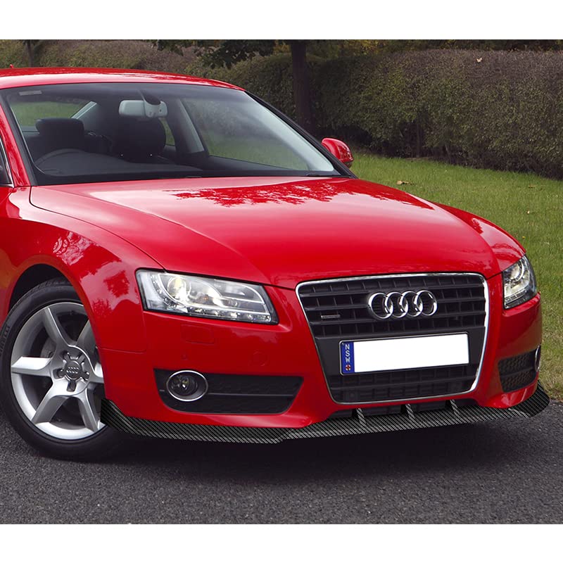 3PCS Front Bumper Lip Kit for 2008-2012 Audi A5 & Quattro - STP-Style Splitter Trim Protection Spoiler with Carbon Look Air Dam Chin Diffuser - Enhances Sporty Appearance & Protects Bumper for Street Racing & Daily Driving