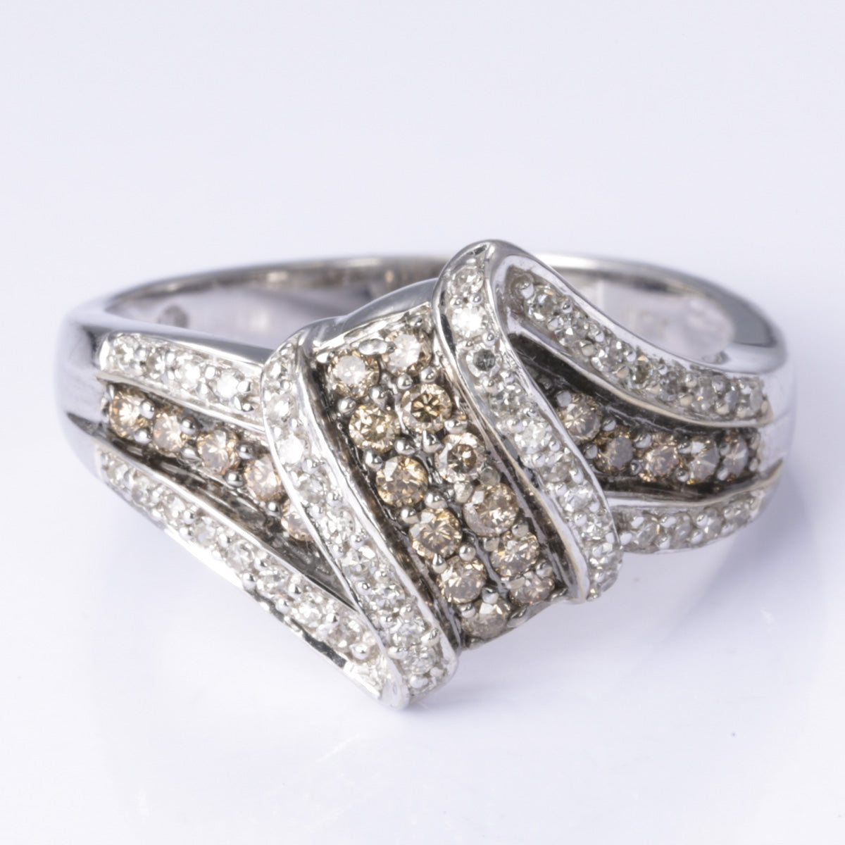 10K White Gold Champagne Diamond and Diamond Ring | 0.30ctw Center Stone, 0.20ctw Side Stones | Size 7.25 | Elegant Engagement, Wedding, Anniversary Gift for Her