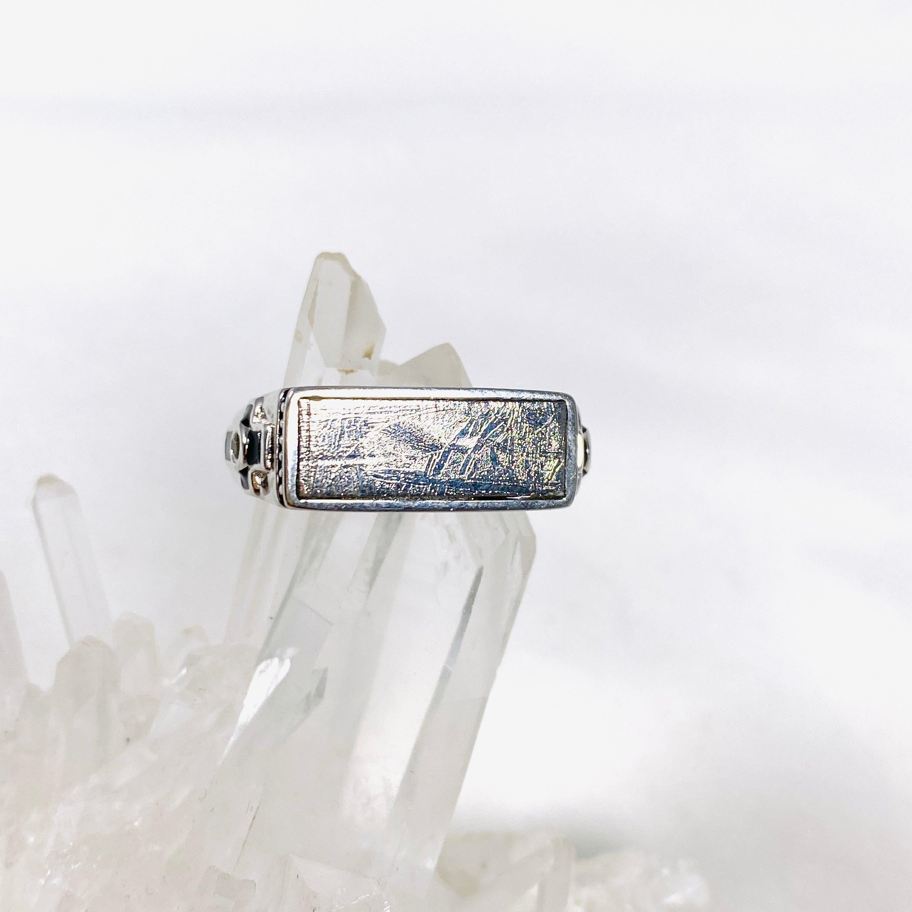 Gibeon Iron Meteorite & Moldavite Ring - Size 11.5 - Unique Men's Wedding Band - PRGJ385 - Perfect for Engagement, Anniversary & Spiritual Jewelry Gifts