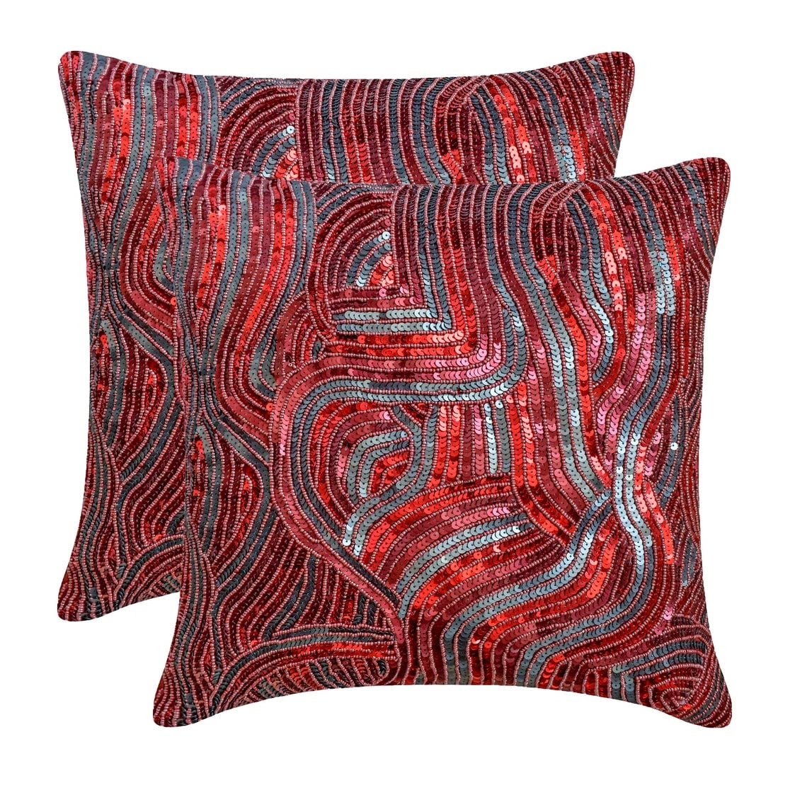 HomeCentric 24x24 Inch Square Sequins & Beaded Pillow Cover - Modern Abstract Pattern Silk Pillow Sham in Red Love | Perfect for Sofa, Bedroom Decor & Living Room Accent
