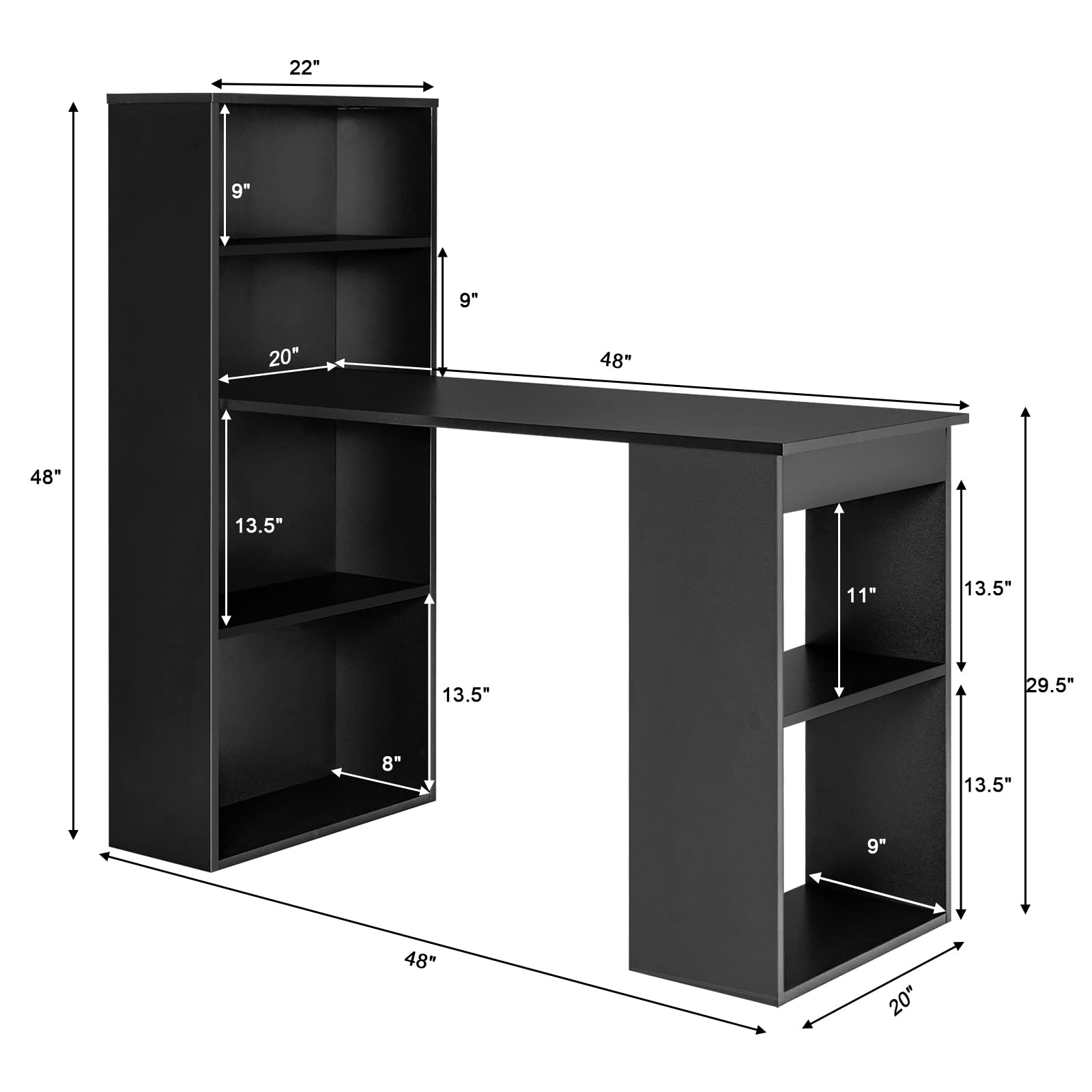 Tangkula Black Modern Computer Desk with Bookshelf - Compact Writing Study Desk with Storage Shelves & CPU Stand - Space-Saving Home Office Workstation for Small Spaces, Gaming & Remote Work