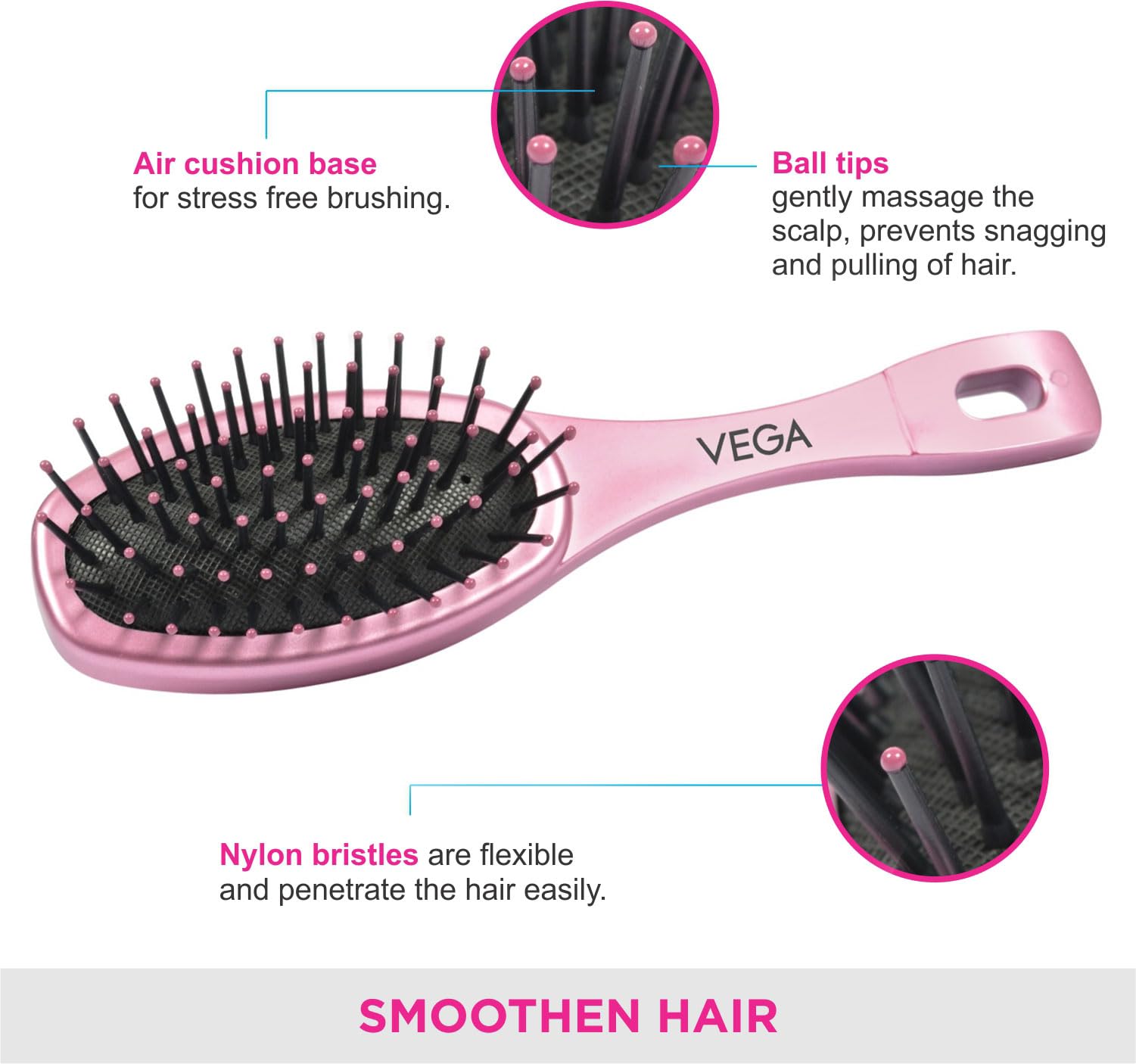 Vega Mini Flat Hair Brush for Men & Women - India's No. 1 Hair Brush Brand (R1-MB) - Perfect for Travel, Home & Salon Styling